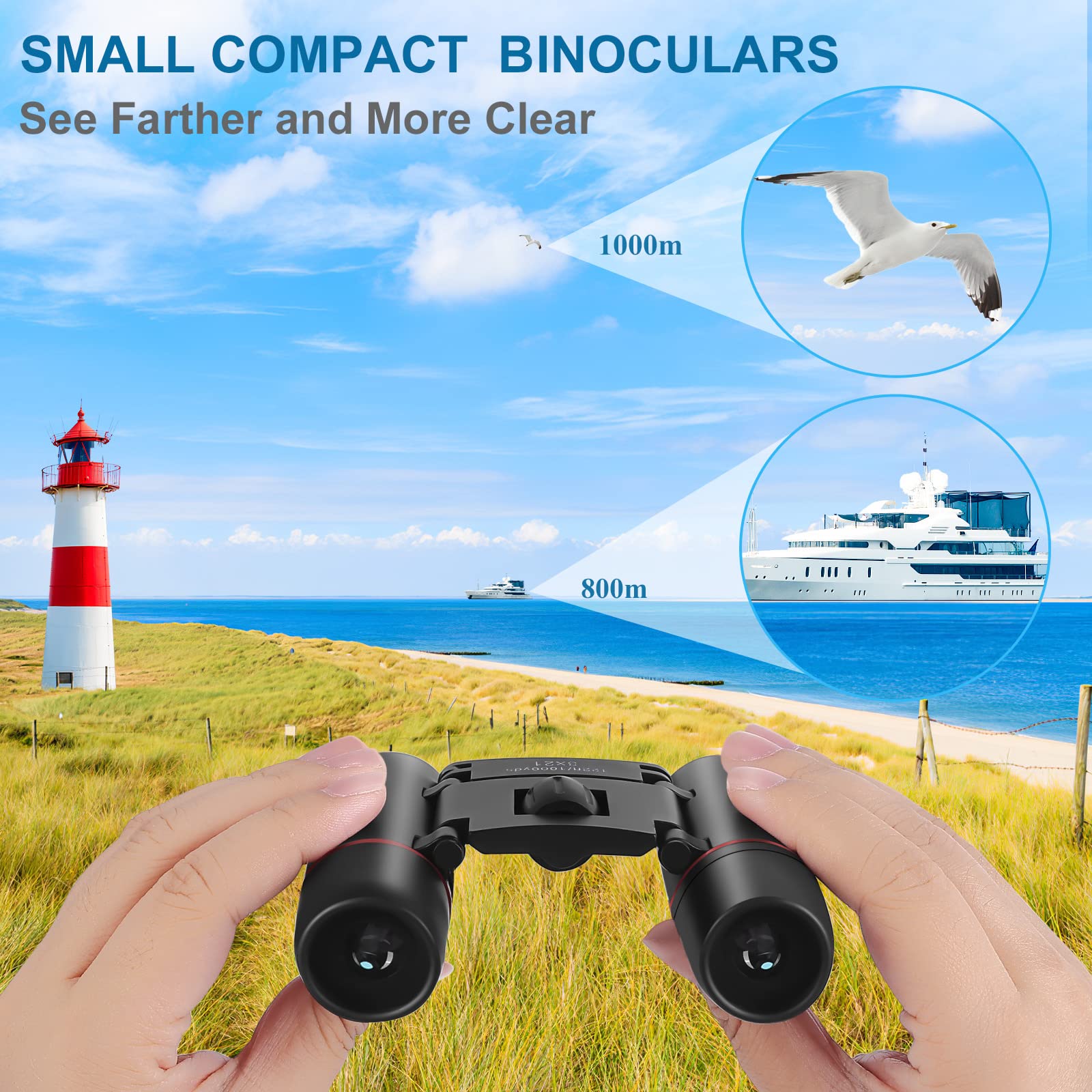 Ahflrito Compact Binoculars, Lightweight Foldable Small Binoculars For Adults, Portable Waterproof Mini Binocular For Kids Bird