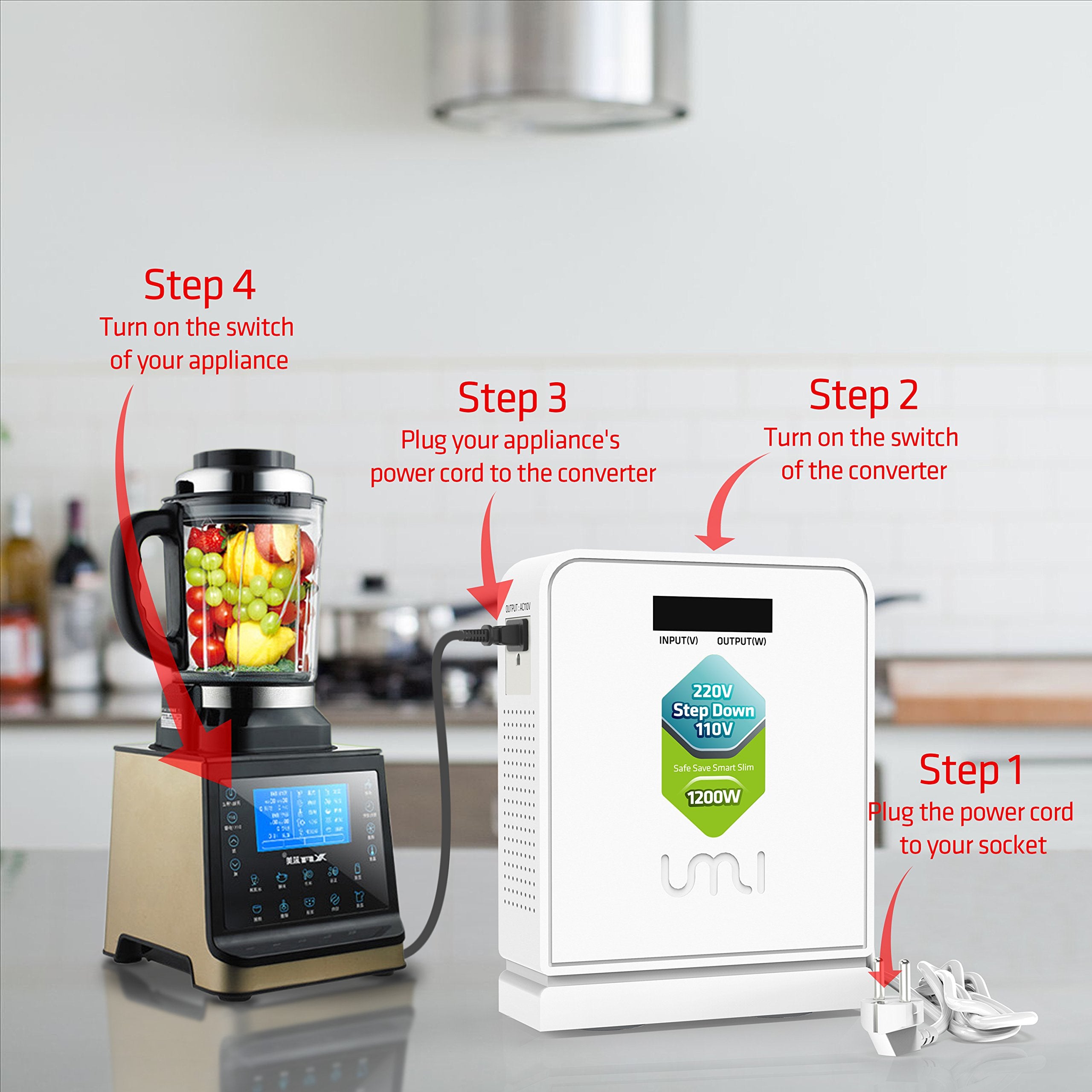 Umi 220V To 110V Step Down Voltage Converter 1200Watts Continuous Full Load Capacity