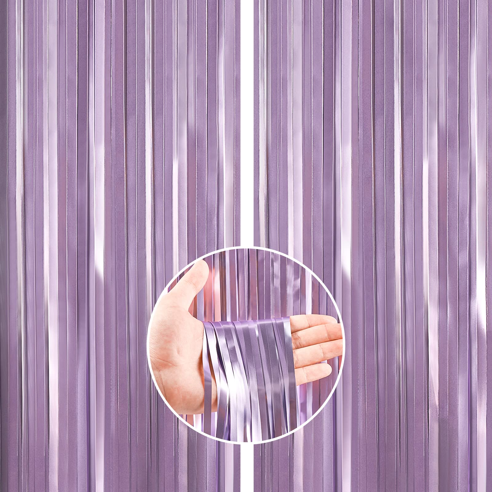 Partywoo Foil Curtain Purple, 2 Pcs 3.3X6.6 Ft Light Purple Streamers, Tinsel Curtains, Backdrop Curtain, Foil Fringe Curtains,