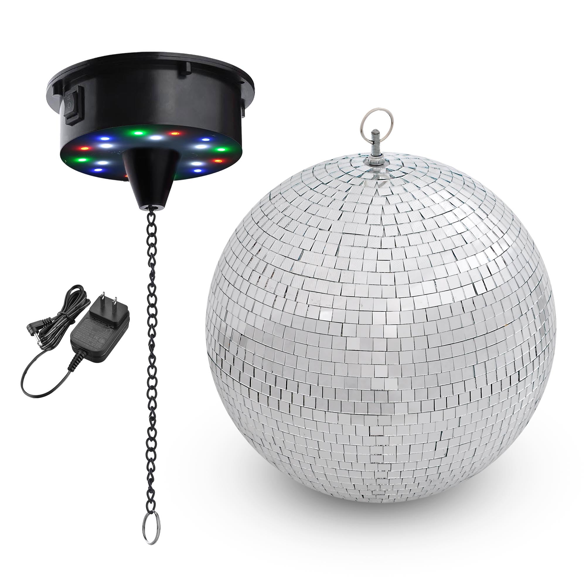 DELight 12  Large Disco Ball with Motor Rotating 6RPM 18 RGBW LED Lights for 70s 80s Party DJ Bands Dance Club Bar Wedding Birth