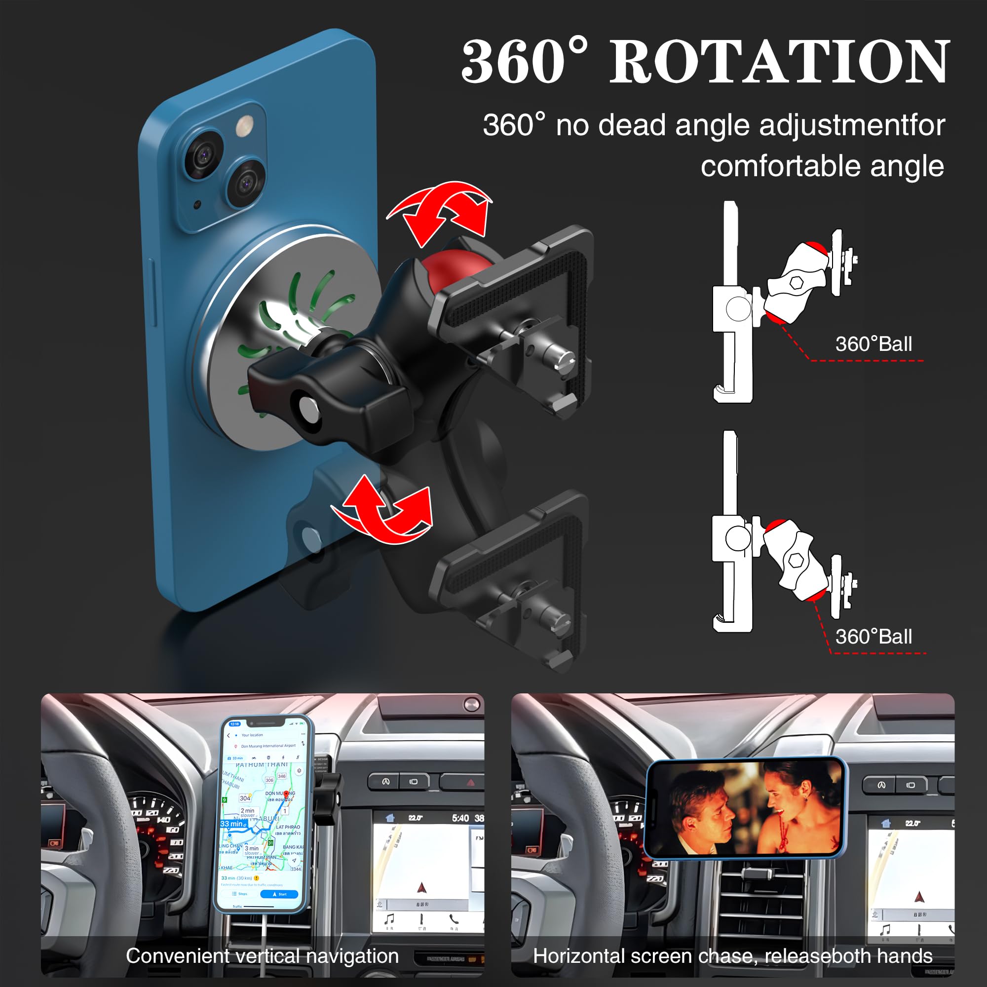 For Magsafe Car Mount Charger For Ford F-150 2015-2020,Expedition 2018-2021, Super Duty 2017-2021,15W Fast Charging Wireless Car