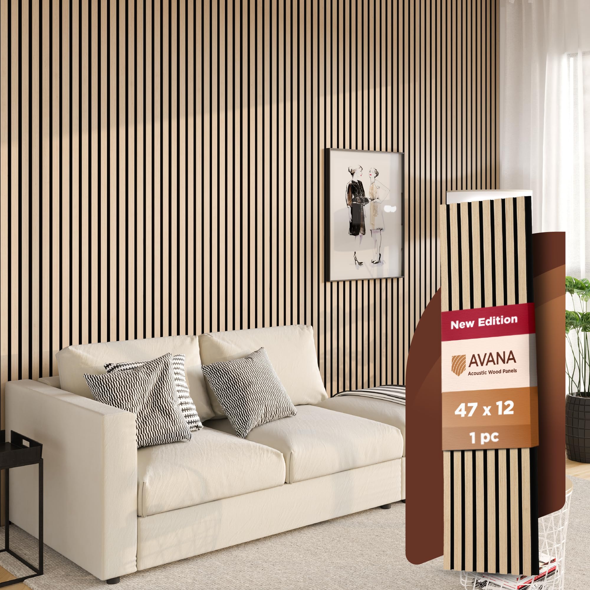 Avana Modern Acoustic Wood Wall Panels   47.2 X 12.6 Inch White Oak Acoustic Panels 1 Pc   Wall Panels For Interior Wall Decor F