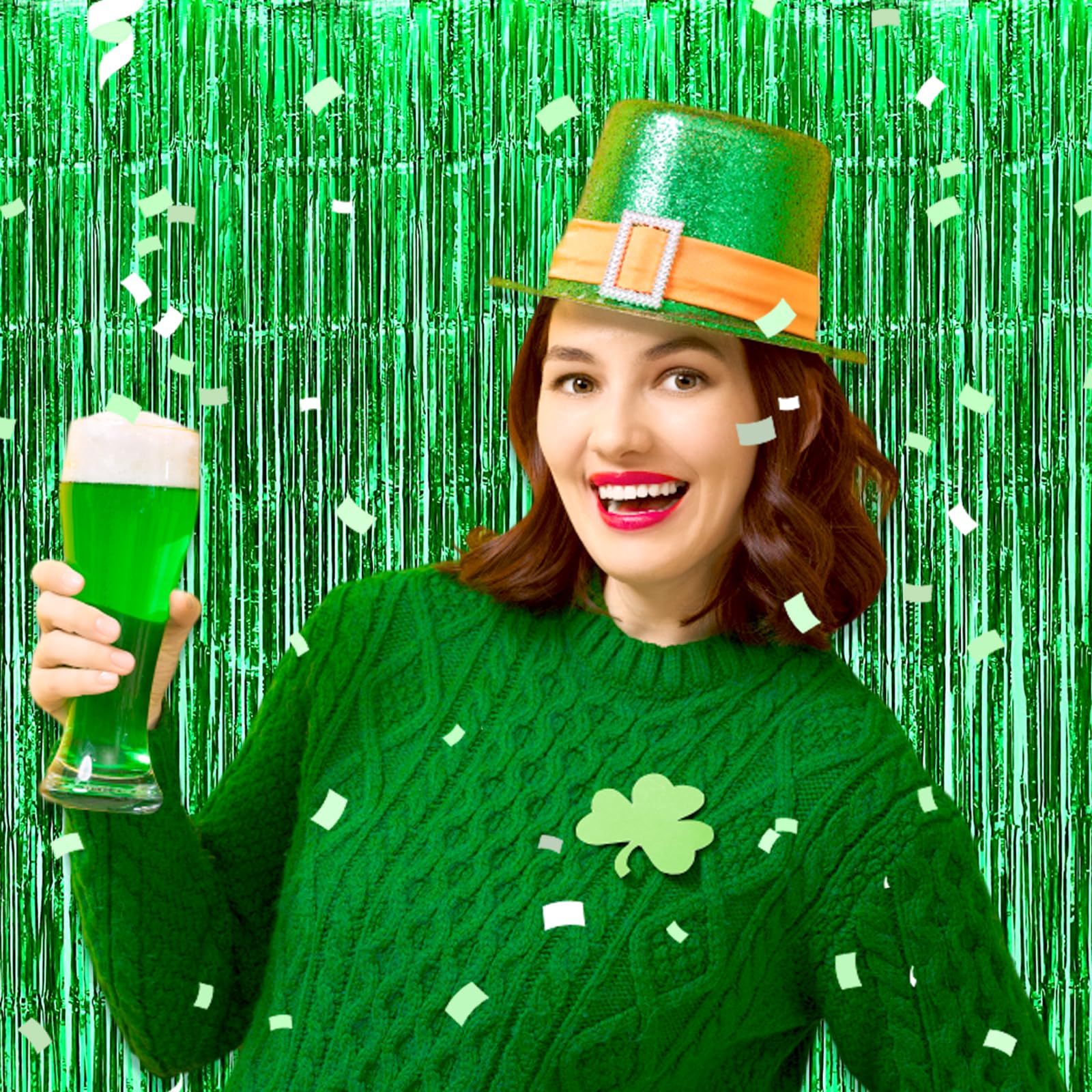 6 Pack Green Foil Fringe Curtain Backdrop, 3.28Ft X 6.6Ft Metallic Tinsel Foil Fringe Streamer Curtains For Photo Booth, Christm