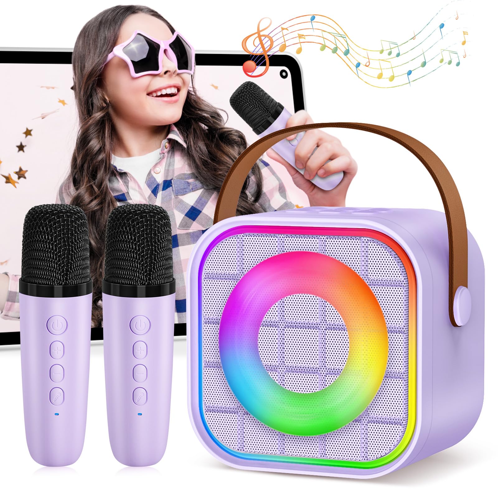 Ylyycc Mini Karaoke Machine With 2 Wireless Microphone, Portable Purple Bluetooth Speaker For Kids, Birthday Teen Toys Gifts Ide