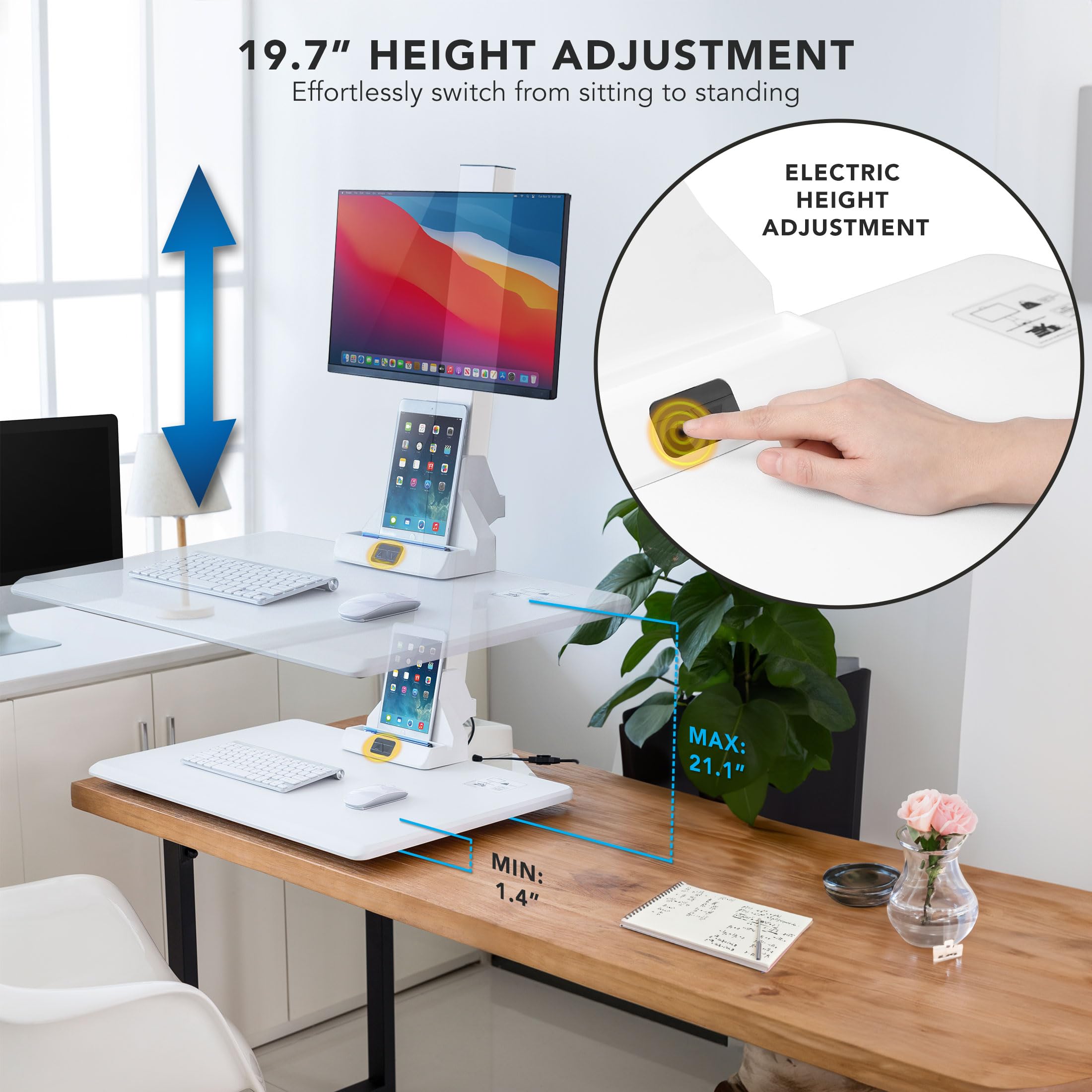 Mount-It! Electric Standing Desk Converter, Adjustable Tabletop Sit Stand Desk Riser With Single Monitor Mount For Monitors Up T