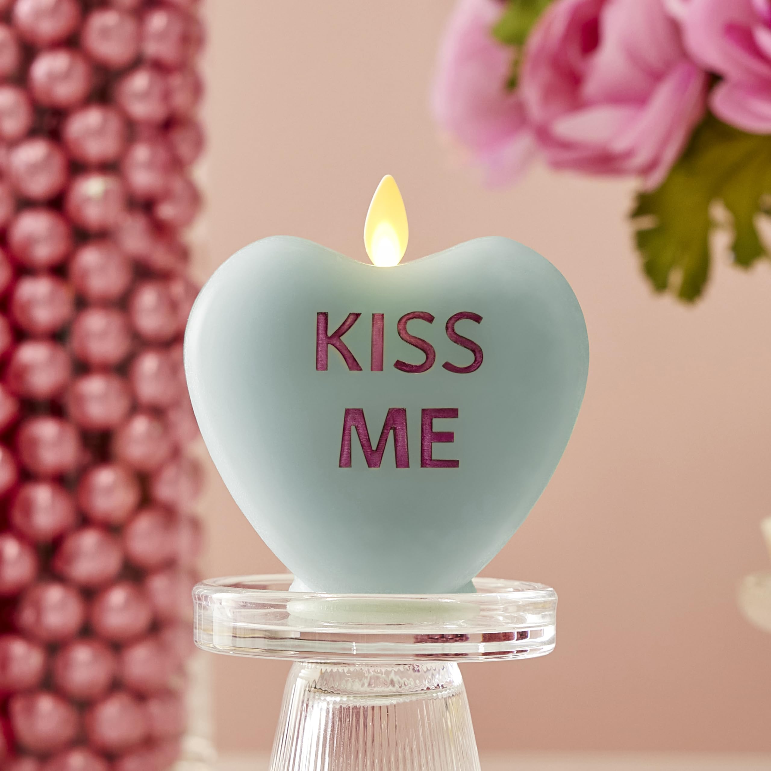 Luminara Candy Heart Kiss Me Fresh Mint Candle  Flameless Real Flame Romantic Battery Operated Led Decor  Valentine'S Day Collec