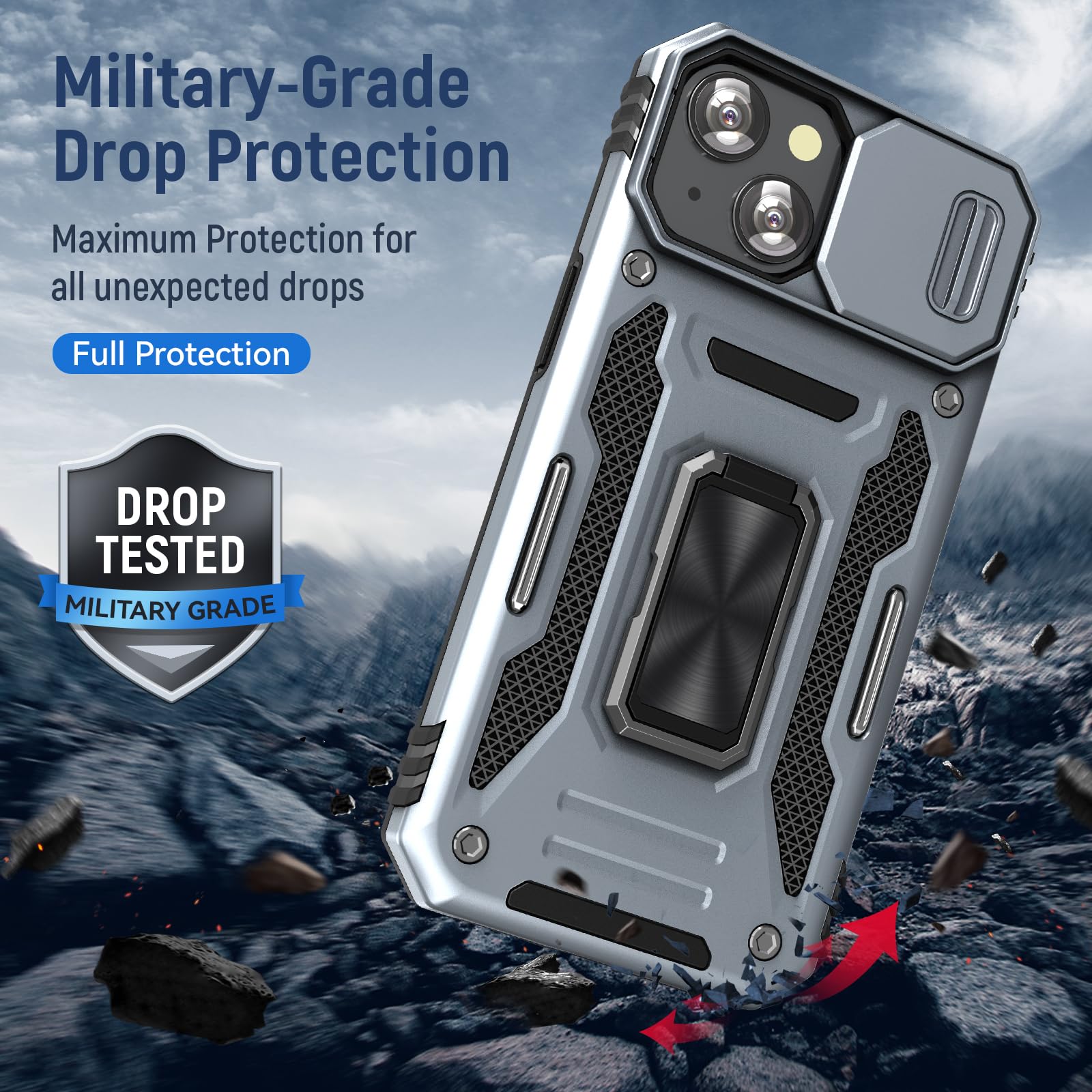 Sefing Phone Case For 15 Iphone Case Iphone 15 Phone Case With Kickstand Ring Holder, With Camera Cover, With Magnet Car Mount F