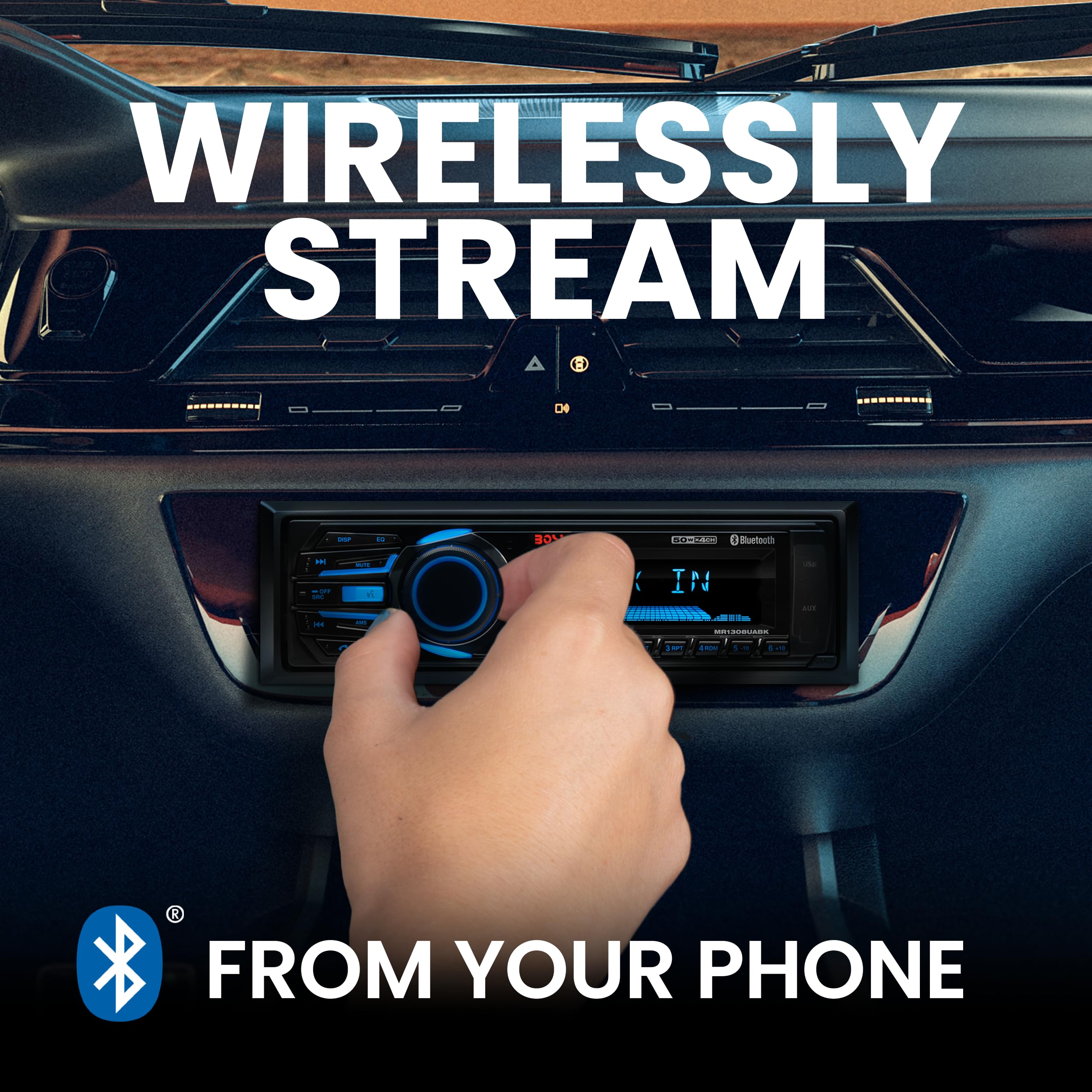 Boss Audio Systems Mr1308Uabk Single Din, Bluetooth, Mp3 Wma Usb Sd Am Fm Weather Proof Marine Stereo,     No Cd Dvd, Detachable