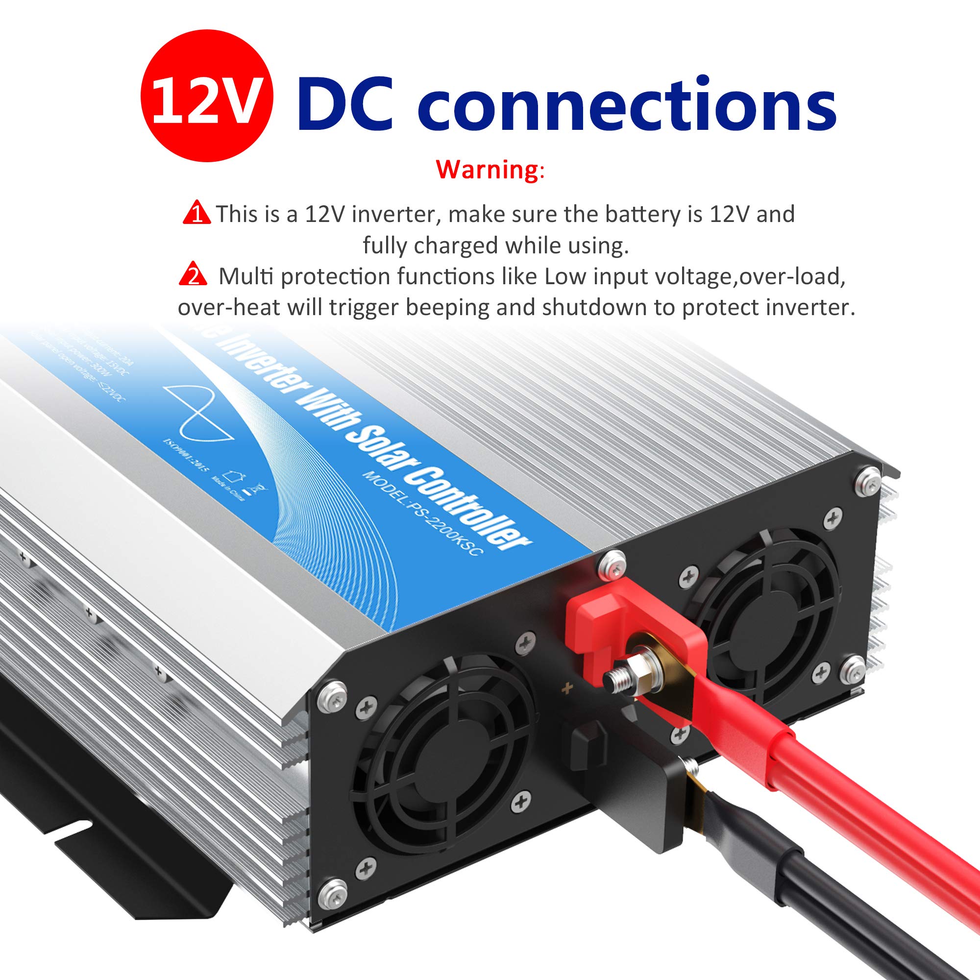 Giandel 2200W Pure Sine Wave Power Inverter 12V Dc To 110V 120V Ac With 20A Solar Charge Control And Remote Control&Led Display