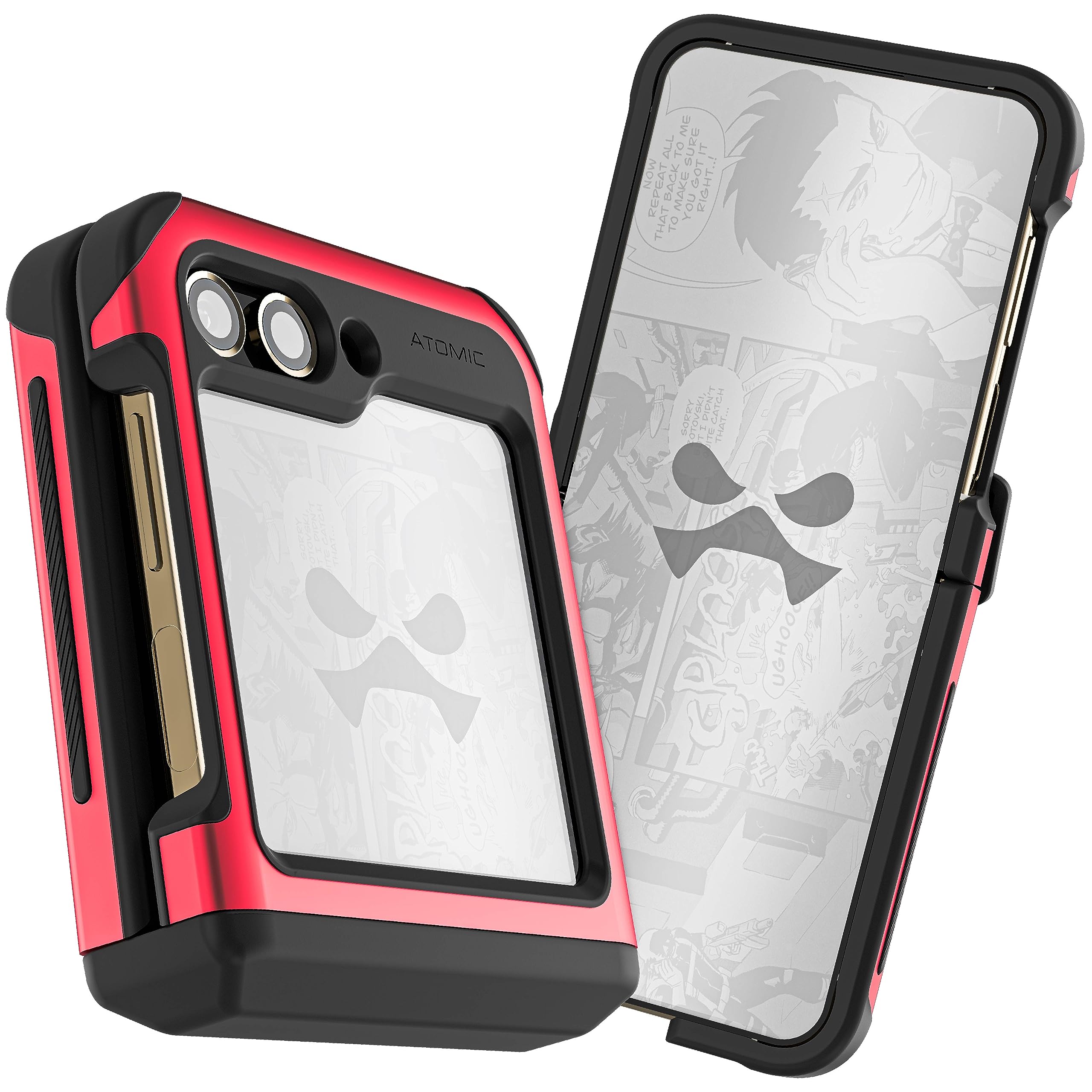 Ghostek Atomic Slim Samsung Z Flip 5 Case - Clear Back with Red Aluminum Metal Bumper, Shockproof & Dual Layer Protective Phone 