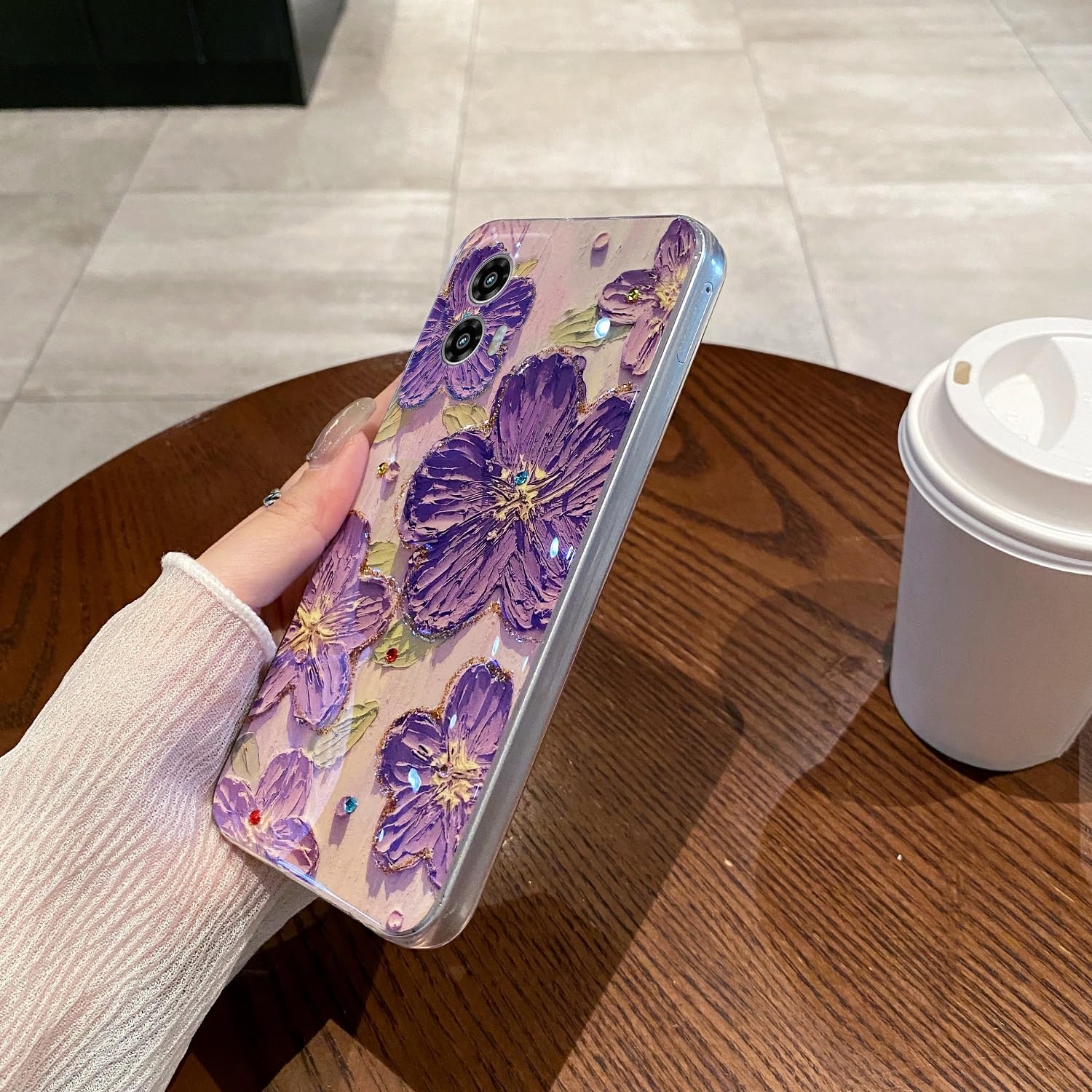 Leleyun Case For Motorola Moto G Stylus 5G 2024 6.7, Retro Oil Painting Printed Flower Cute Pattern With Glitter Gem Phone Cover