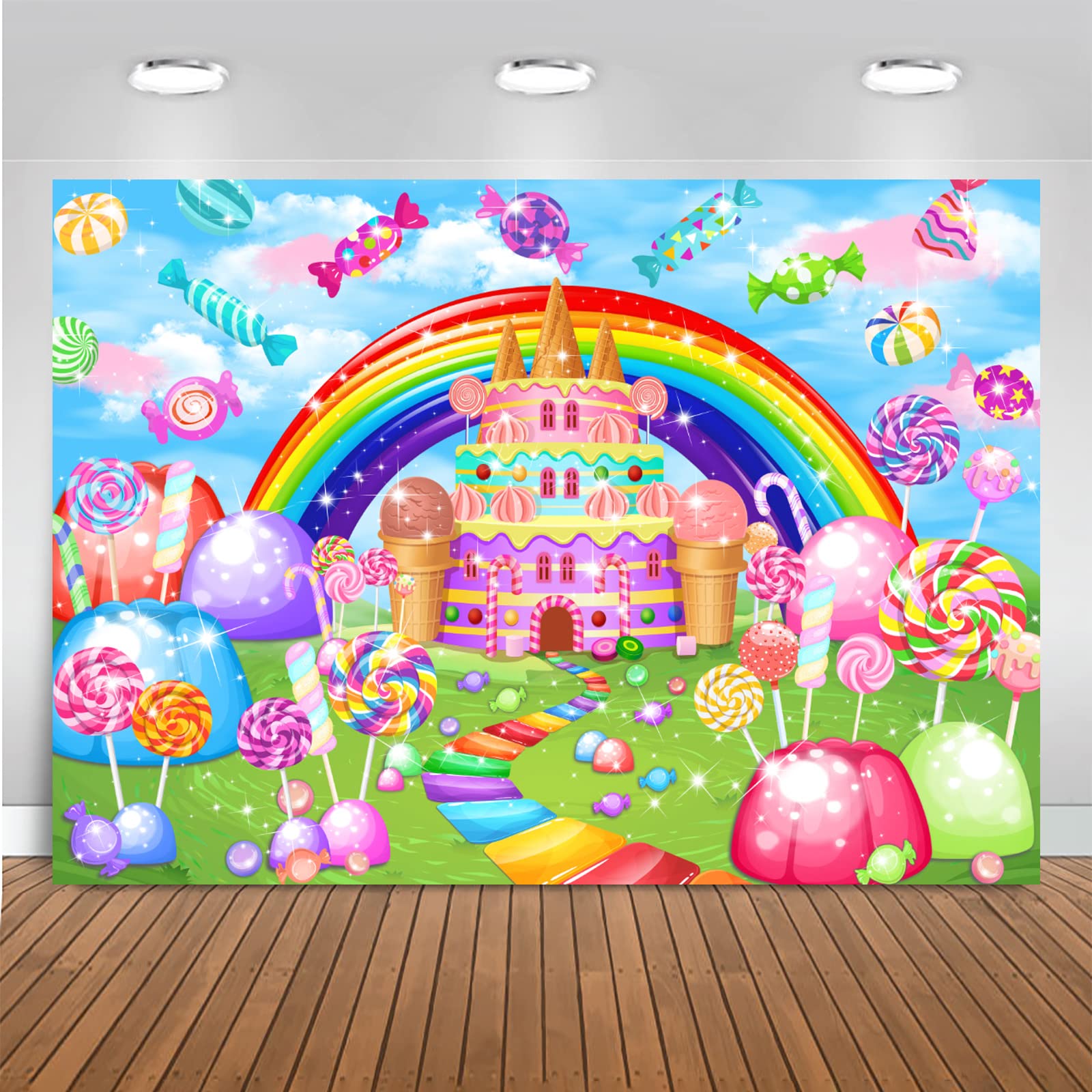 Mocsicka Sweet Candyland Backdrop Lollipop Sweetest Candy Theme Birthday Party Decoration For Girl Candy Ice Cream Castle Rainbo