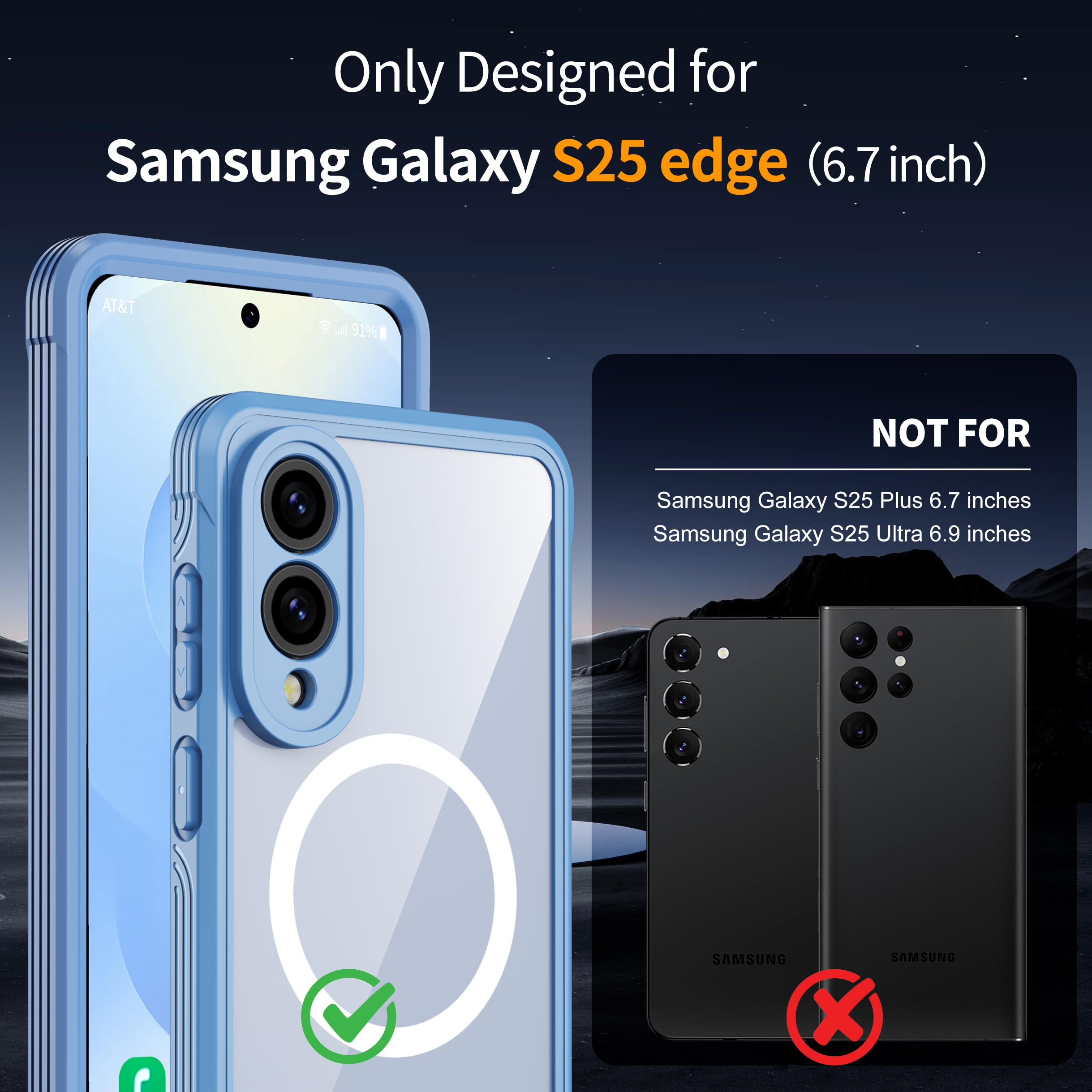 Amilifecases Magnetic For Samsung Galaxy S25 Edge Case, Built-In 9H & Privacy Tempered Glass Screen Protector, [Military Grade P