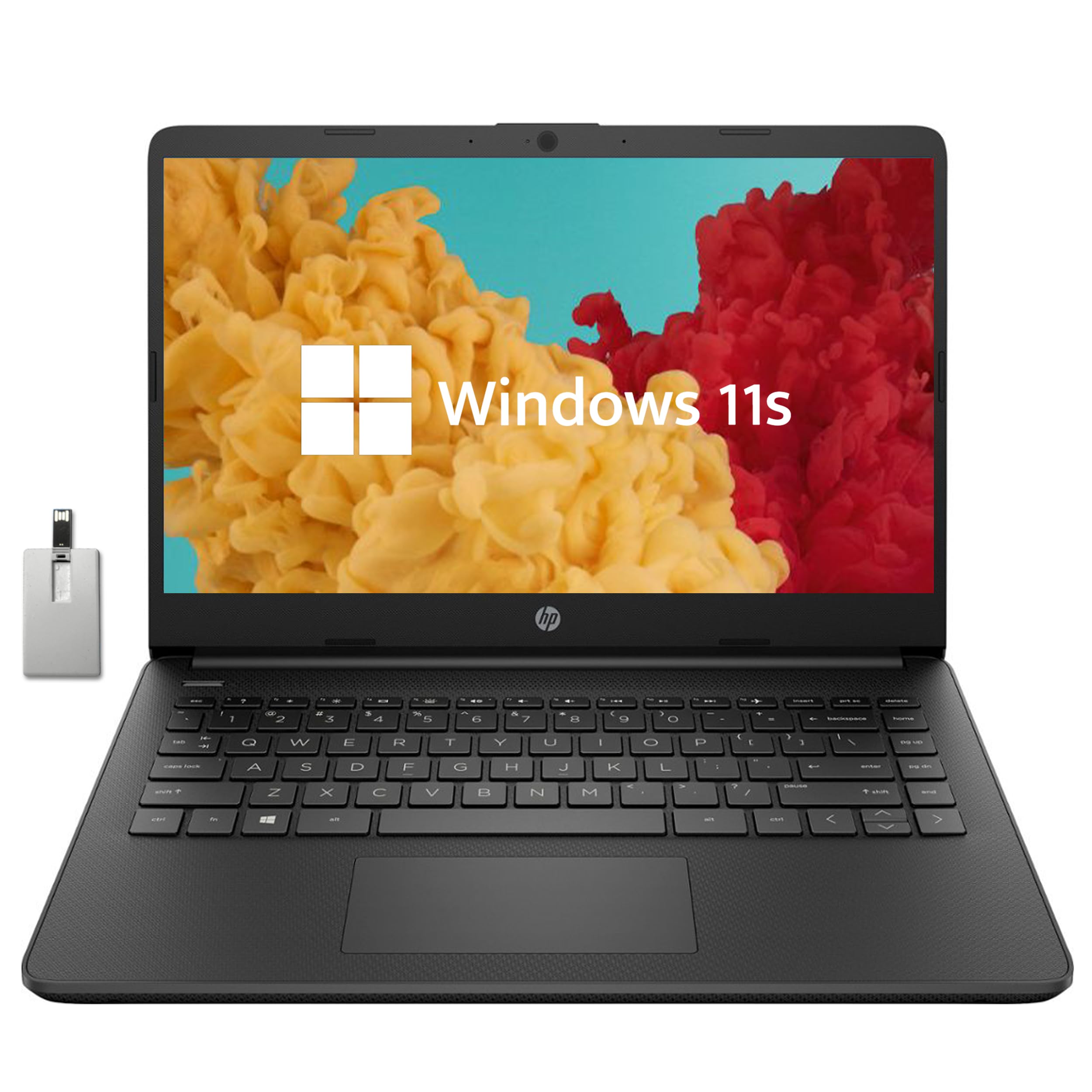 HP Stream 14' HD BrightView Laptop, Intel Celeron N4120 Processor, 8GB RAM, 64GB Storage, Intel HD Graphics, Webcam, 1 Year Office 365, Black, Win 11 S, 32GB Hotface USB Card