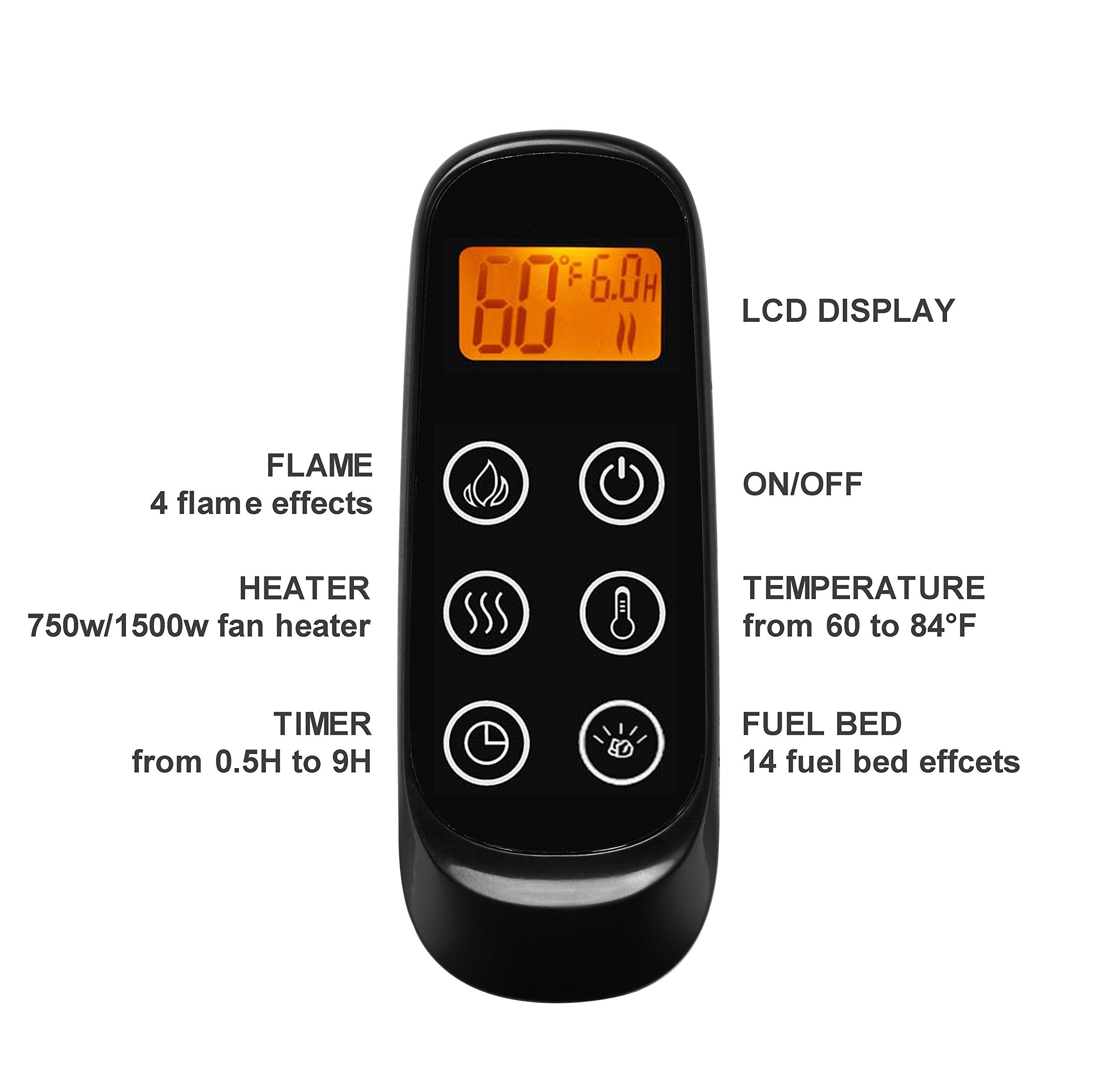 Puraflame Alice 60 Inches Recessed Electric Fireplace, Flush Mounted For 2 X 6 Stud, Log Set & Crystal, 1500W Heater, Remote Con