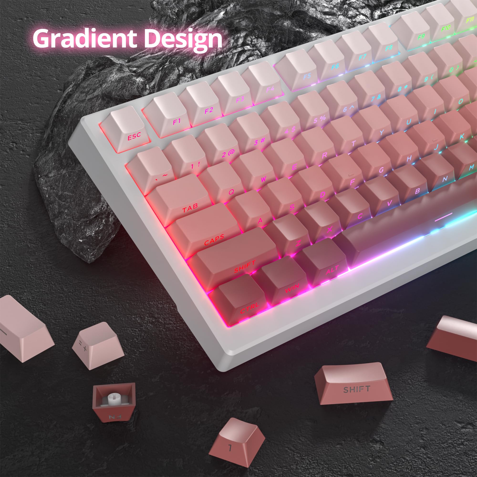 Ussixchare Pbt Keycaps Gradient Pink Keycaps Side Printed Keycaps Set Shine Through Cherry Profile Double Shot Custom Keycaps Mi