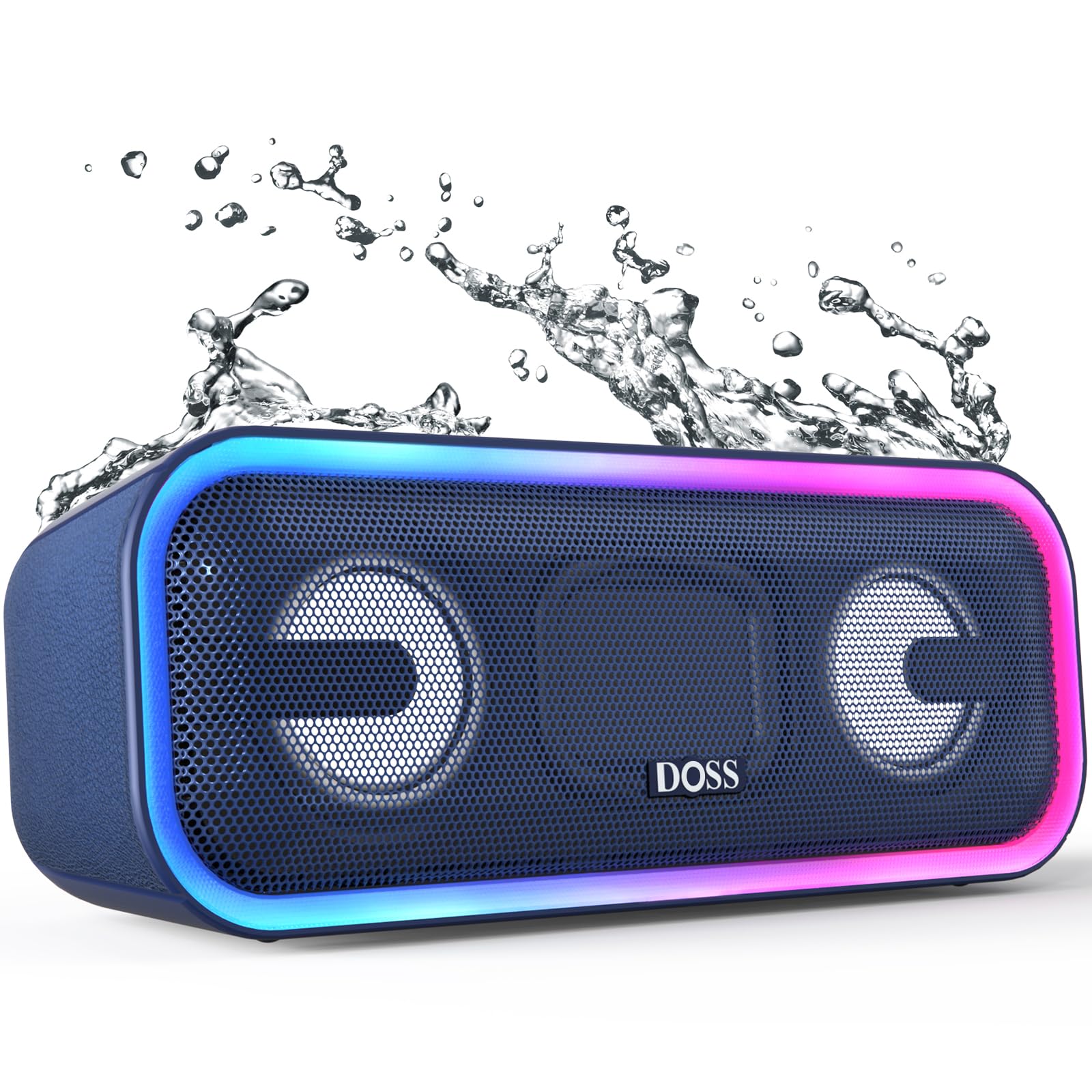 Doss Soundbox Pro+ Bluetooth Speaker With 24W Impressive Sound, Booming Bass, Ipx6 Waterproof, 15Hrs Playtime, Wireless Stereo Pairing, Mixed Colors Lights, 66 Ft  Blue