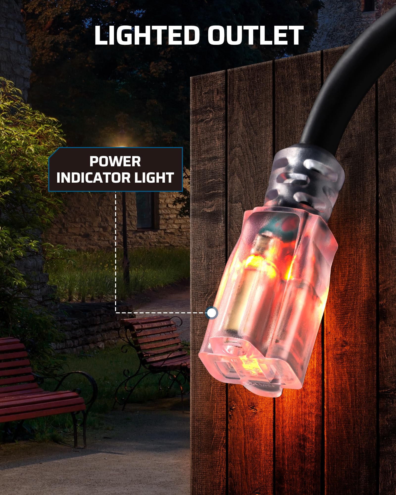 Dewenwils 3Ft Automatic Gfci Extension Cord Outdoor, 12/3 Sjtw Heavy Duty Extension Cord, Power Cord With Led Lighted 3 Prong Pl