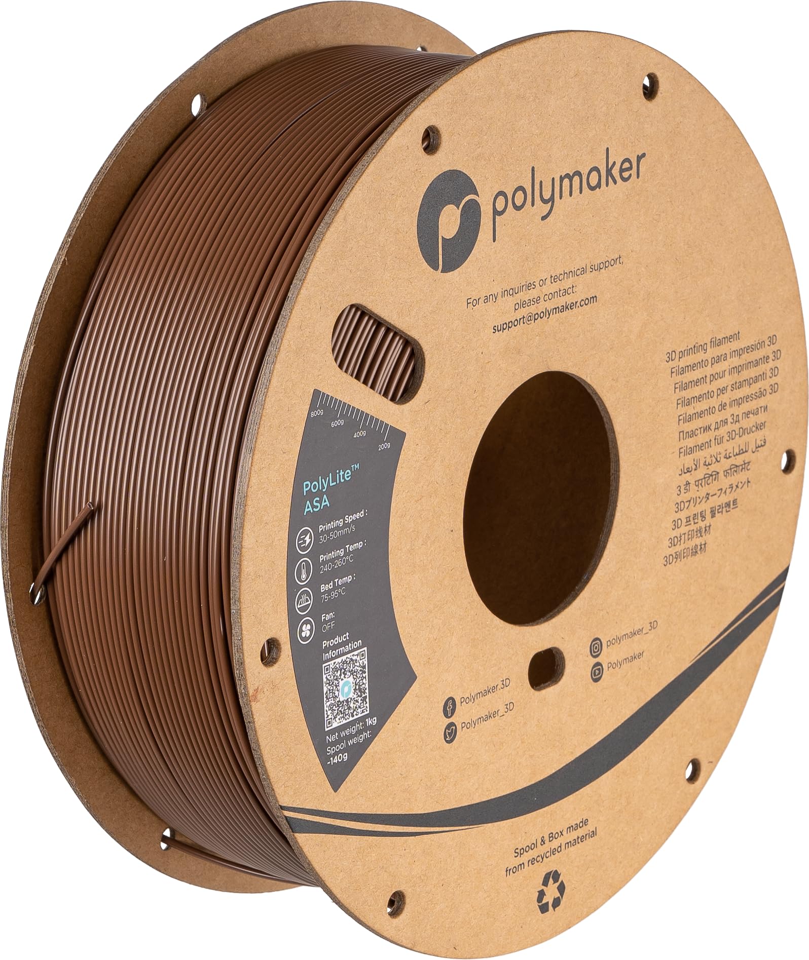 Polymaker ASA Filament 1.75mm Army Brown, 1kg ASA 3D Printing Filament, Heat & Weather Resistant - ASA 3D Printer Filament Perfe