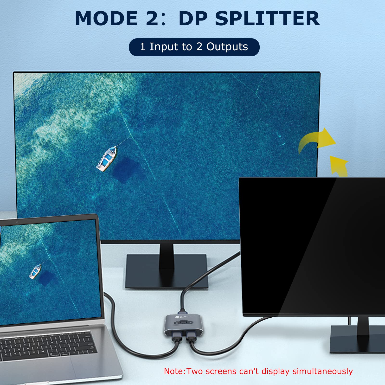 Linseek Displayport Switch 2 In 1 Out 4K@60Hz Display Port Switch Displayport Switcher Dp 1.2 Bi Directional 1 In 2 Out Switcher