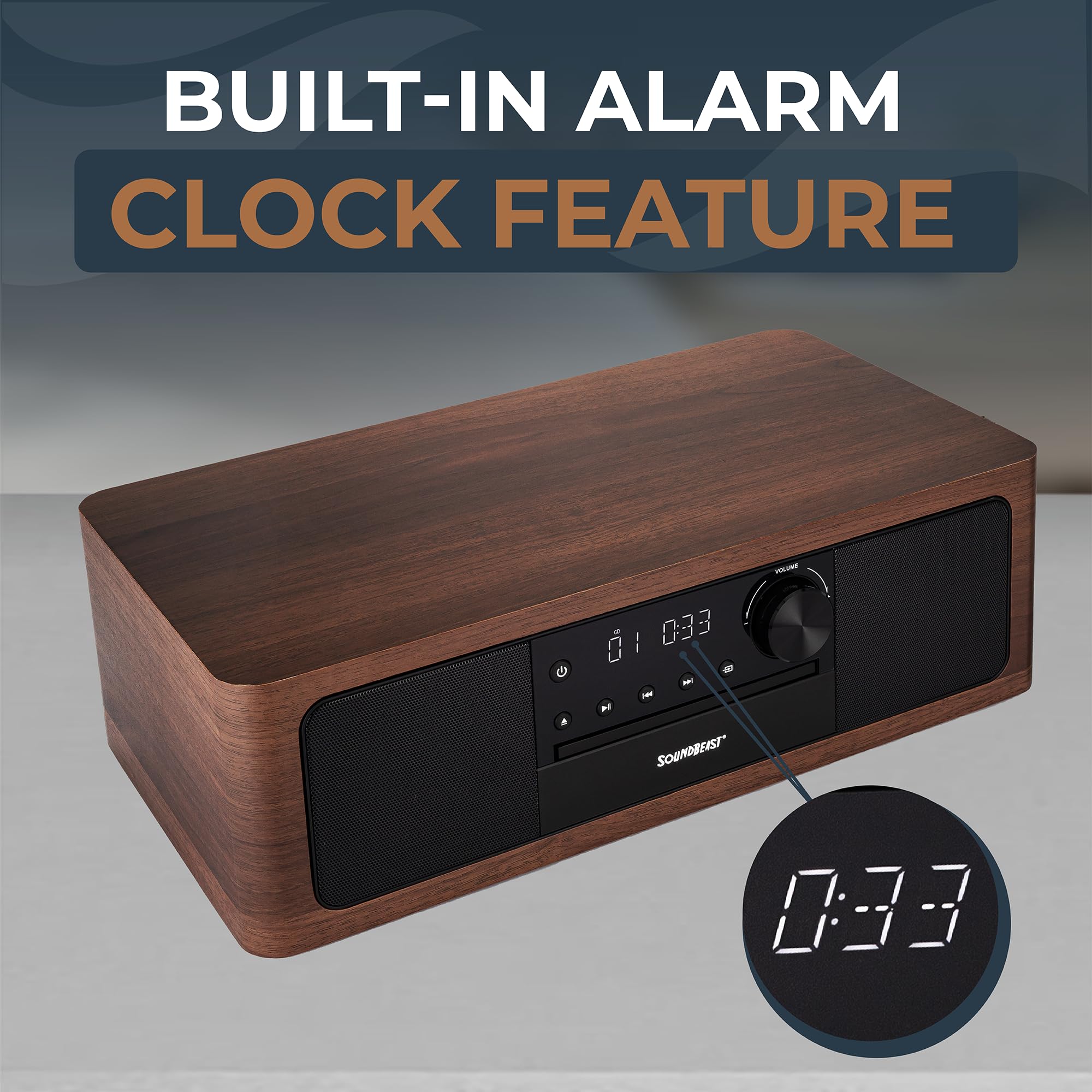 Soundbeast Stereo Shelf System With Cd Player, Bluetooth, Fm Radio, Usb Playback, Aux In, Optical In, Alarm Clock, & Remote Cont