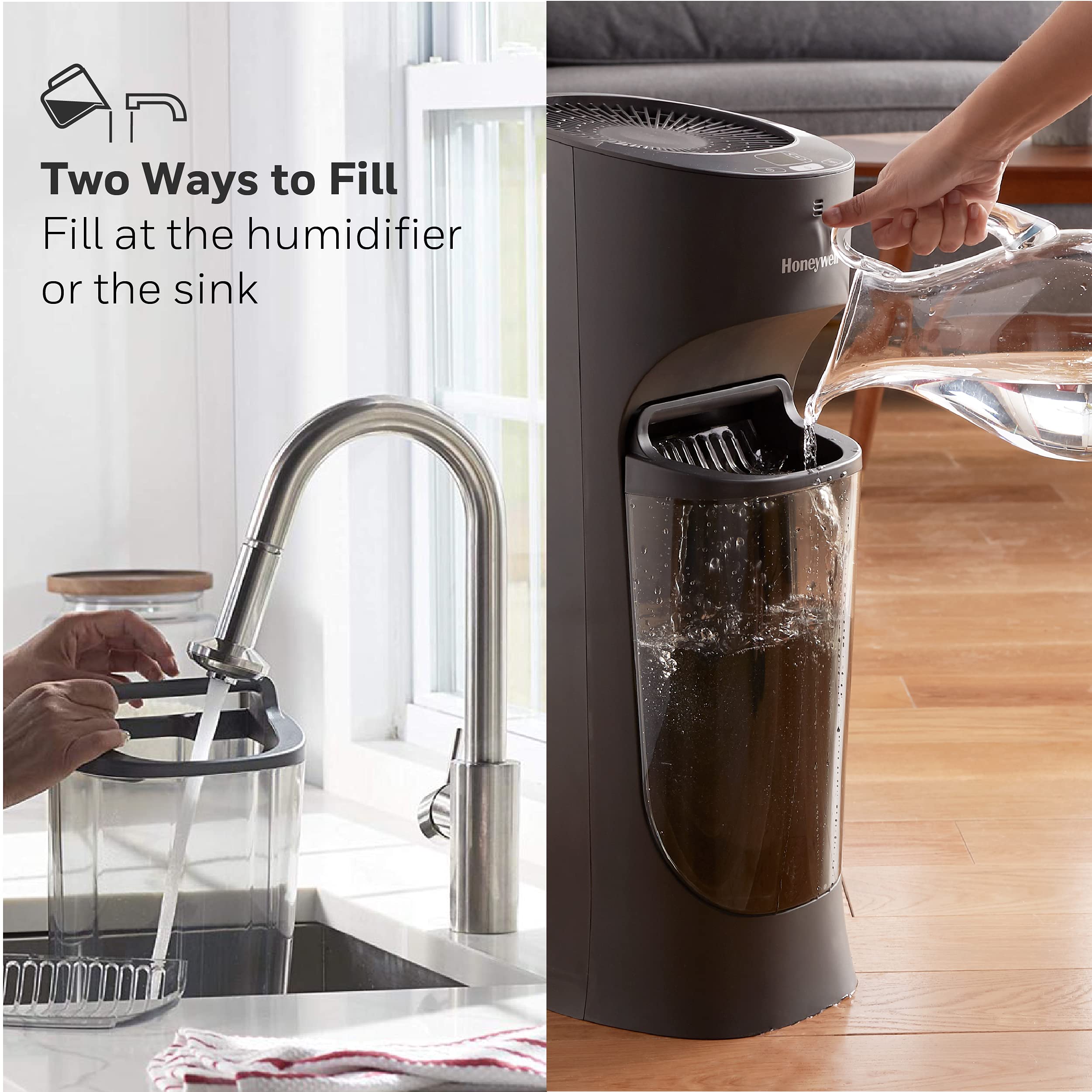 Honeywell Top Fill Tower Humidifier, Digital Humidistat, Black   Cool Mist Humidifier For Bedroom, Home Or Office With Space Sav