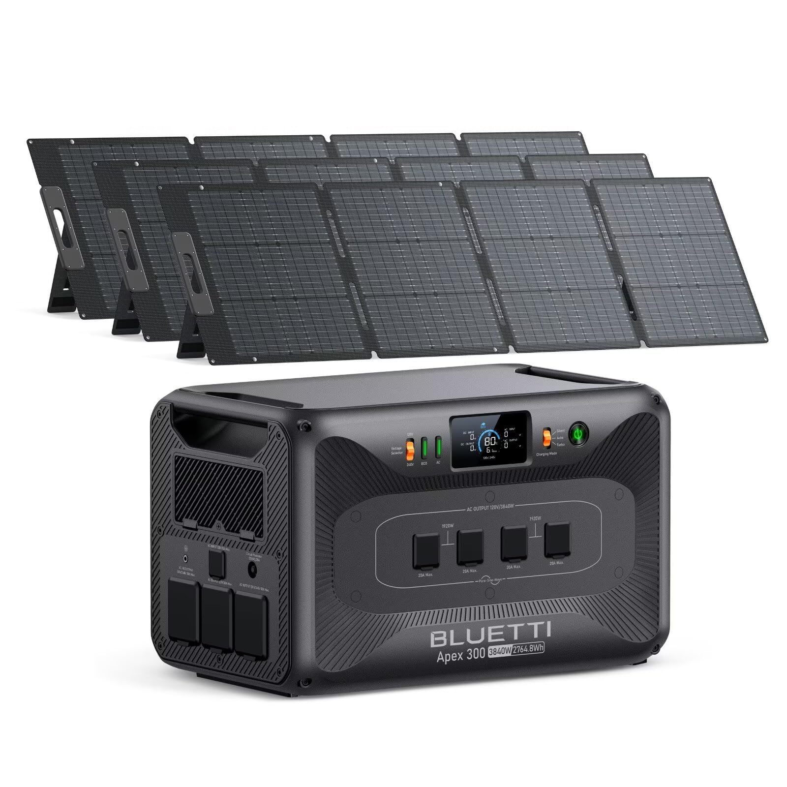 BLUETTI Apex 300 Solar Generator with 3 200W Solar Panels, 2764.8Wh LFP Battery Backup with 6 3840W AC Outlets (7680W Surge), 12