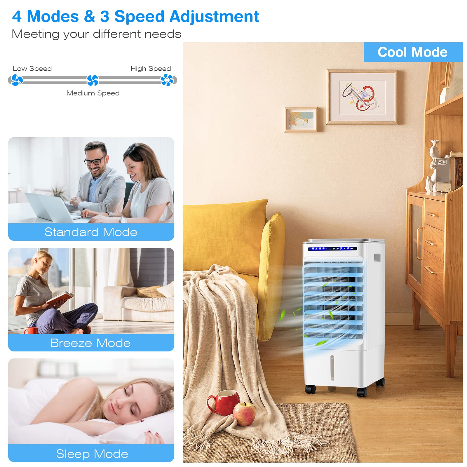 Costwayaportableaevaporativeaairacooleraforaroom, Include Remote Control, 4 Ice Packs, Portable Bladeless Fan With 3 Modes, 3 Sp