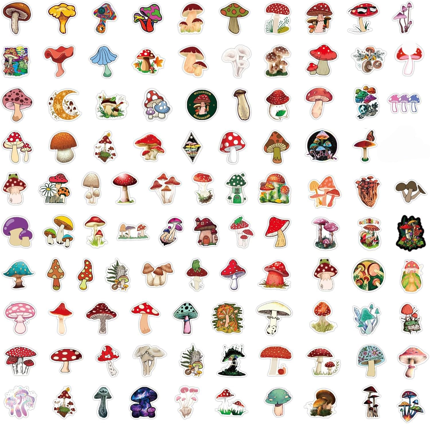 200Pcs Mushroom Aesthetic Stickers Pack, Cute Colorful Mushroom Trendy Decor Vinyl Waterproof Stickers For Water Bottles,Hydro F