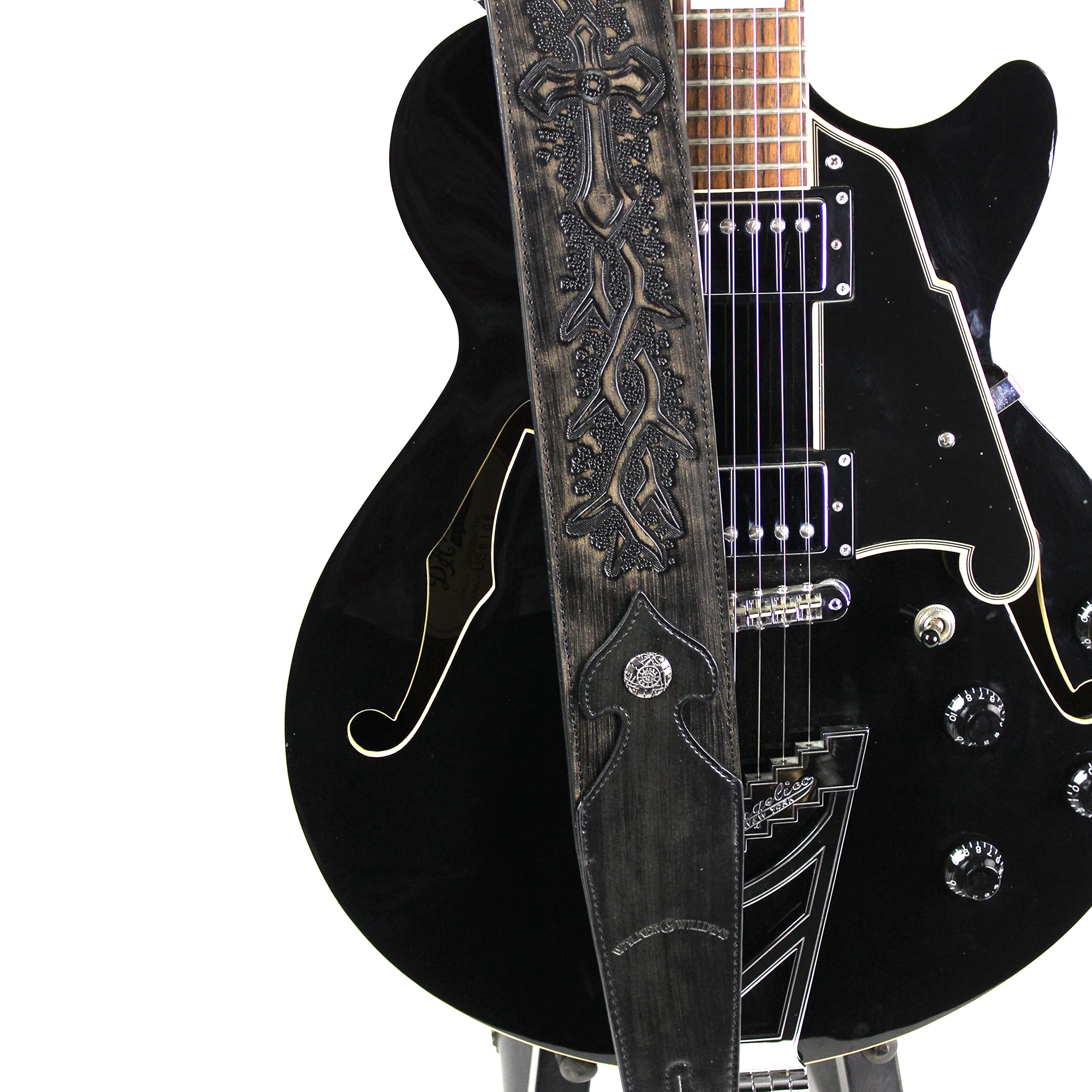 Walker & Williams Lip 04 Slate Gray Leather Strap With Cross And Thorns Tooling