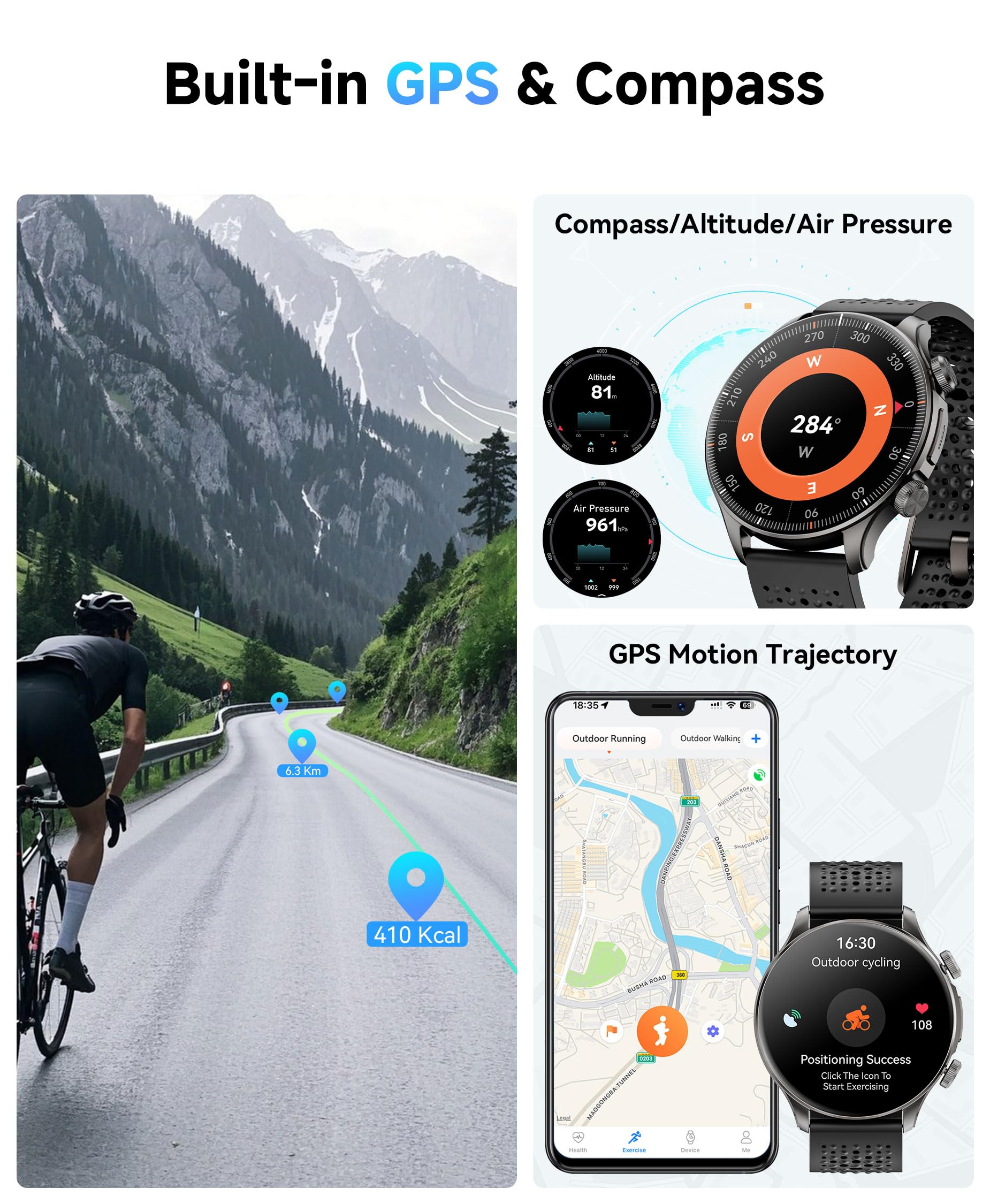 Gps Smart Watches For Men (Answer/Make Call), 1.60 '' Amoled Display Smartwatch, 170+ Sports Modes Fitness Tracker Watch With Co