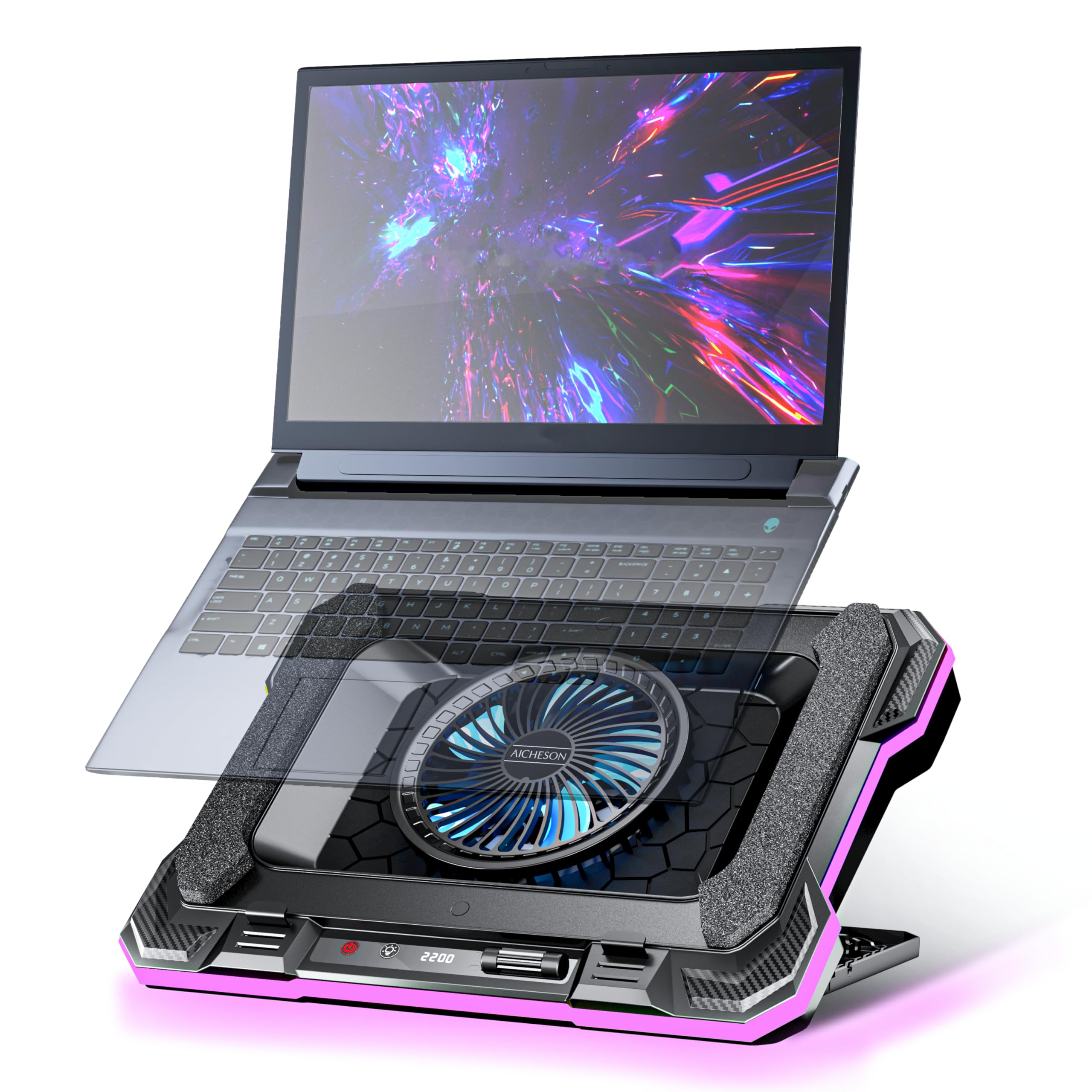 Aicheson Gaming Laptop Cooling Pad With Powerful Cooler Fans, Rgb Lighting And Phone Holder For 15 19 Inch Laptops And Pc Comput