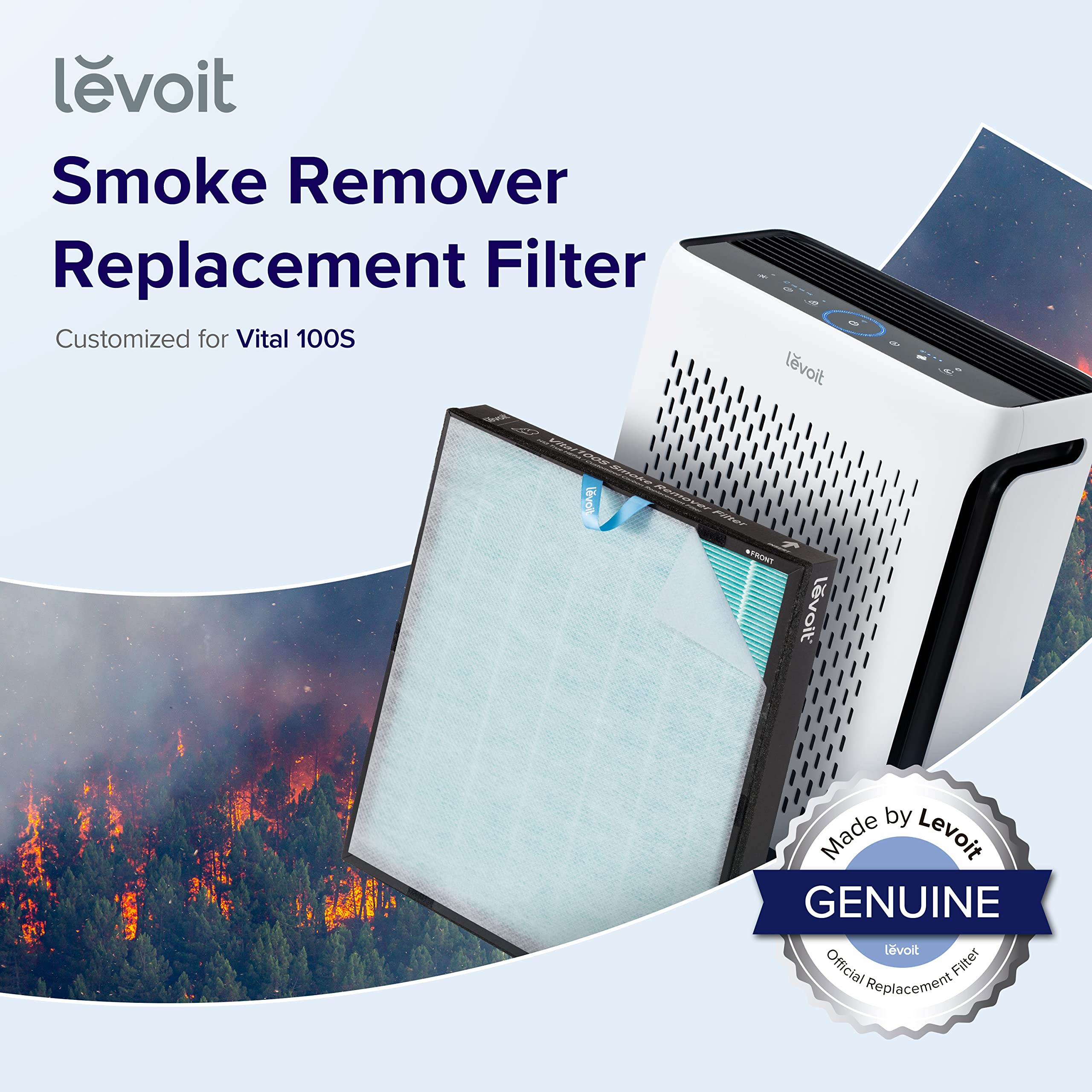 Levoit Vital 100S Smoke Remover Air Purifier Replacement, 3 In 1 Hepa High Efficiency Activated Carbon Filter, Vital 100S Rf Sr