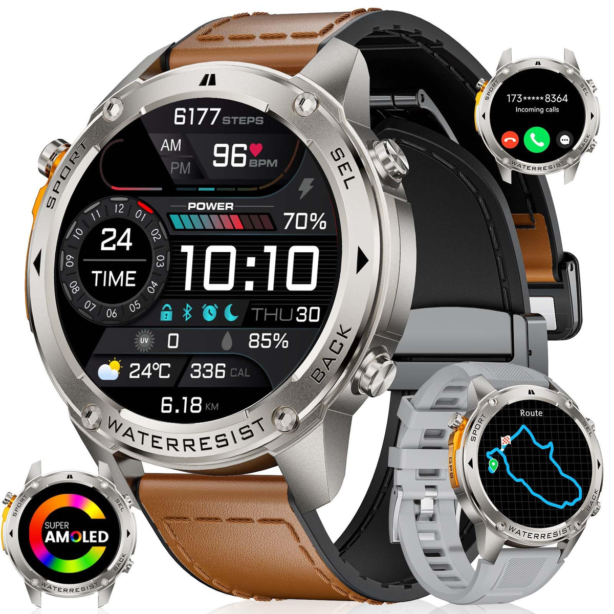 Lige Gps Military Smart Watch For Men, Compass Rugged Smart Watches, 170+ Sport Modes Fitness Tracker Watch, 1.43 ' ' Amoled Sma