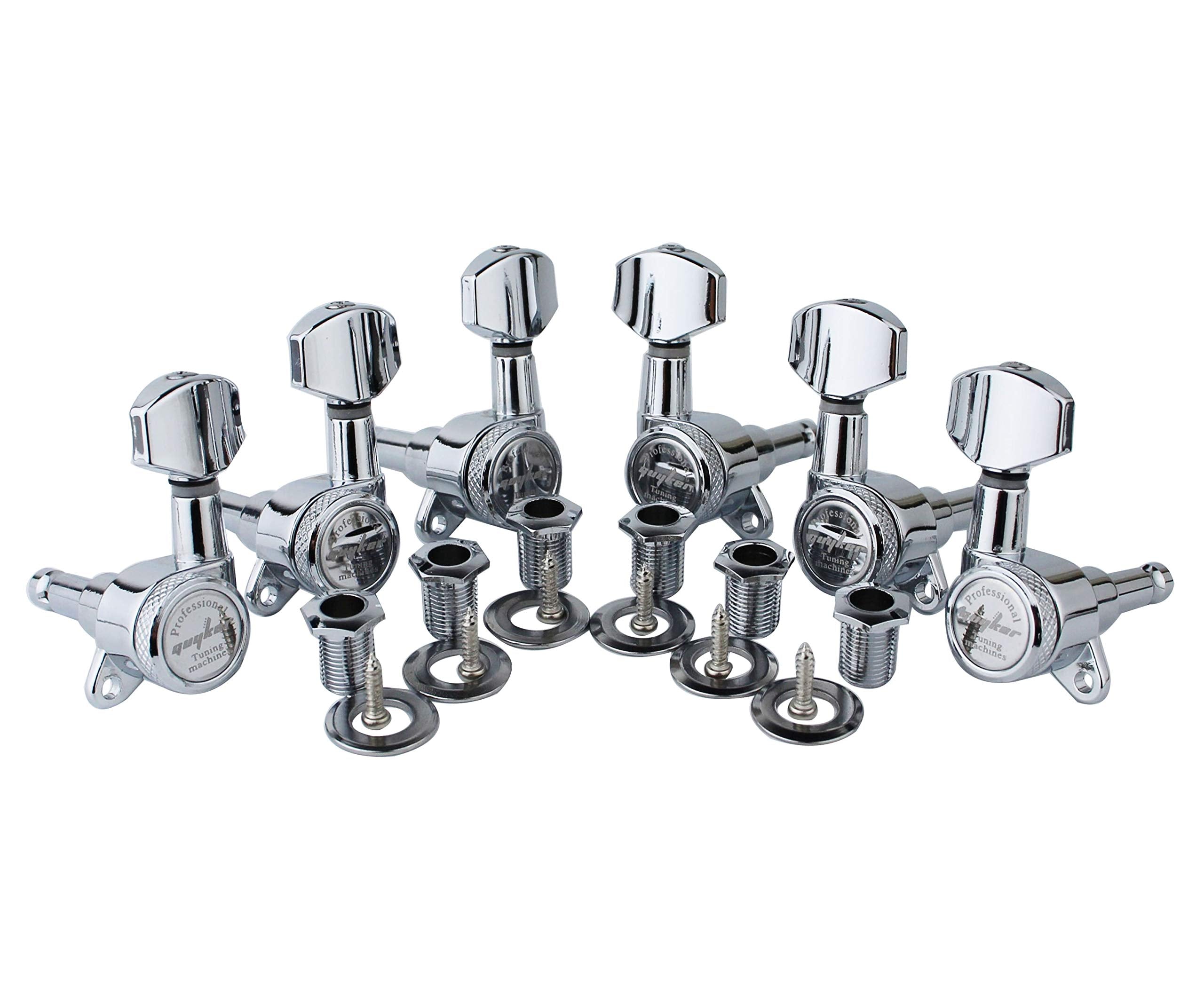 Guyker Guitar Locking Tuners (3L + 3R Handed)   1:18 Lock String Tuning Key Pegs Machine Head With Hexagonal Handle Replacement