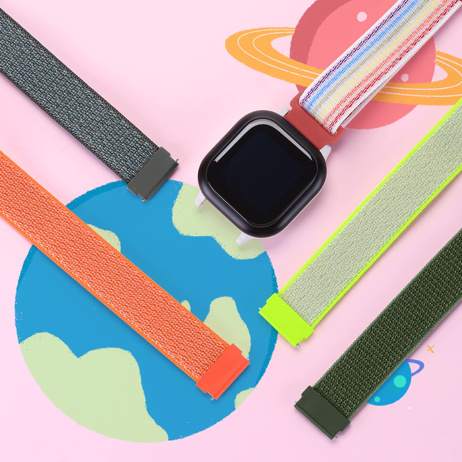 Mhunter 2 Pack Kids Replacement Watch Band Compatible With Gizmo Watch 20Mm Sport Hook Loop Nylon Watch Bands Strap Compatible W