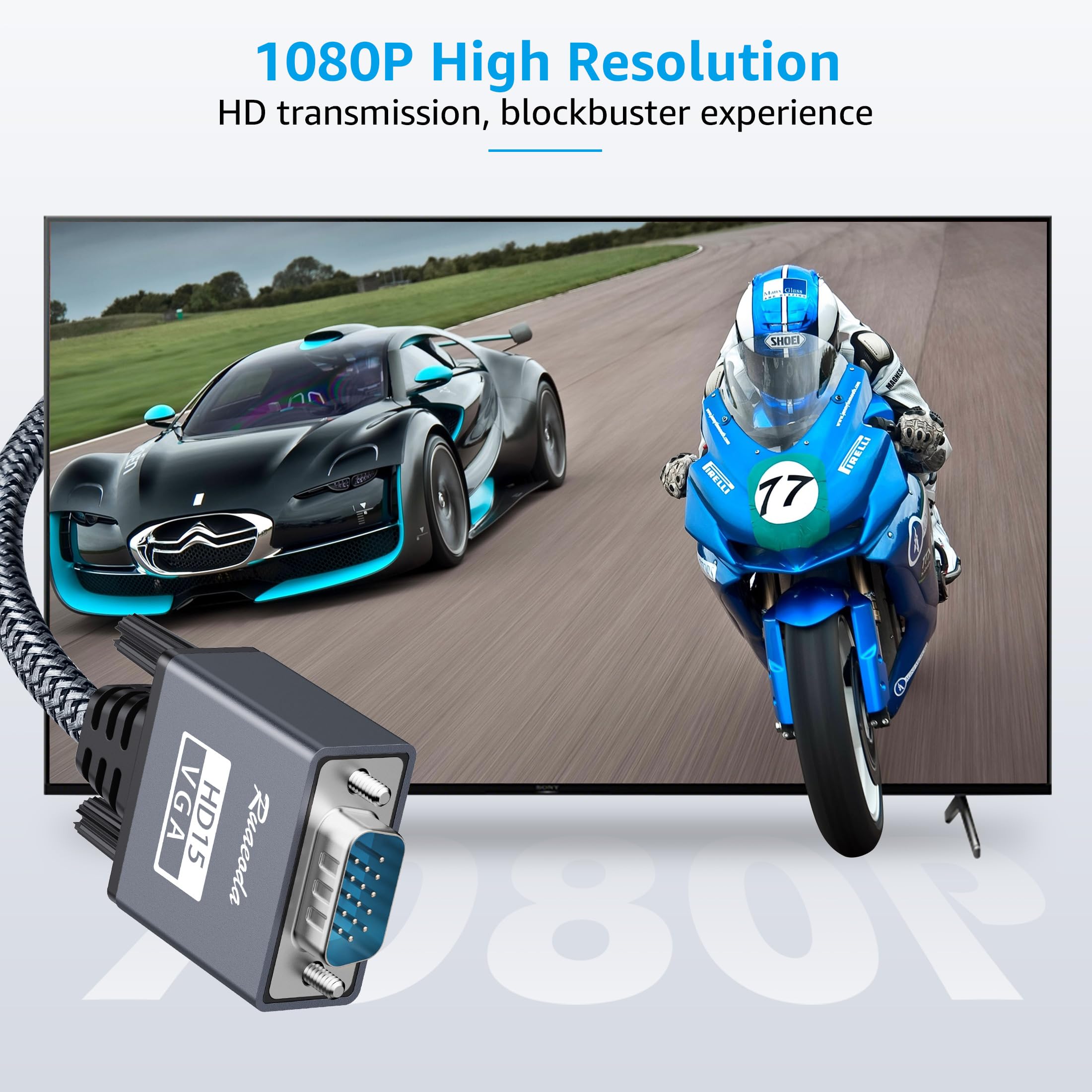 Ruaeoda Vga Cable,Vga To Vga Cable 6 Ft, Nylon Braided 15 Pin 1080P Full Hd Computer Monitor Cable Male To Male Vga Cord For Pc