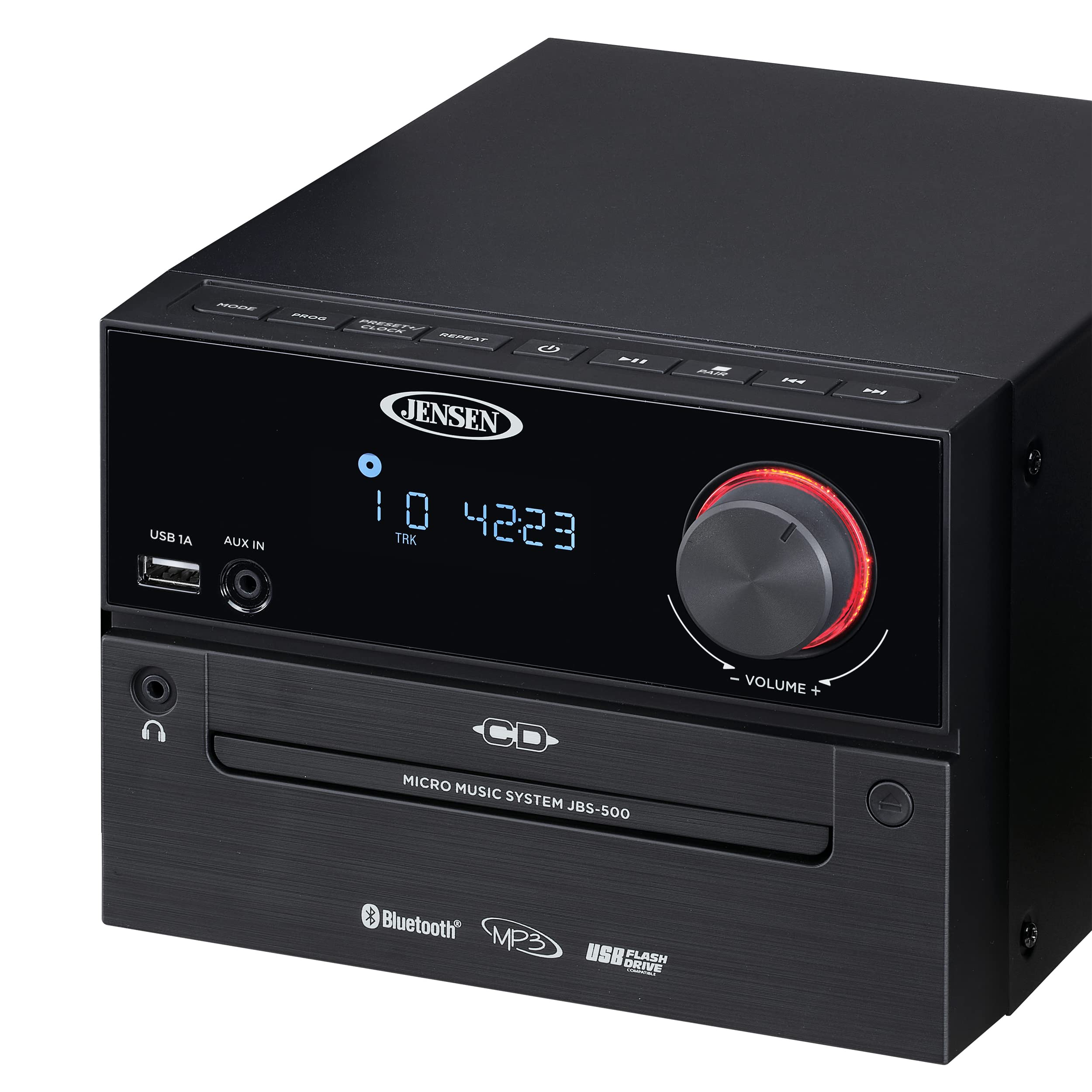 Jensen Professional Jbs 500 Modern Bluetooth Wireless Stereo Music System Home Cd Player, Mp3 Usb, Audio In, Headphone Jack, Fm