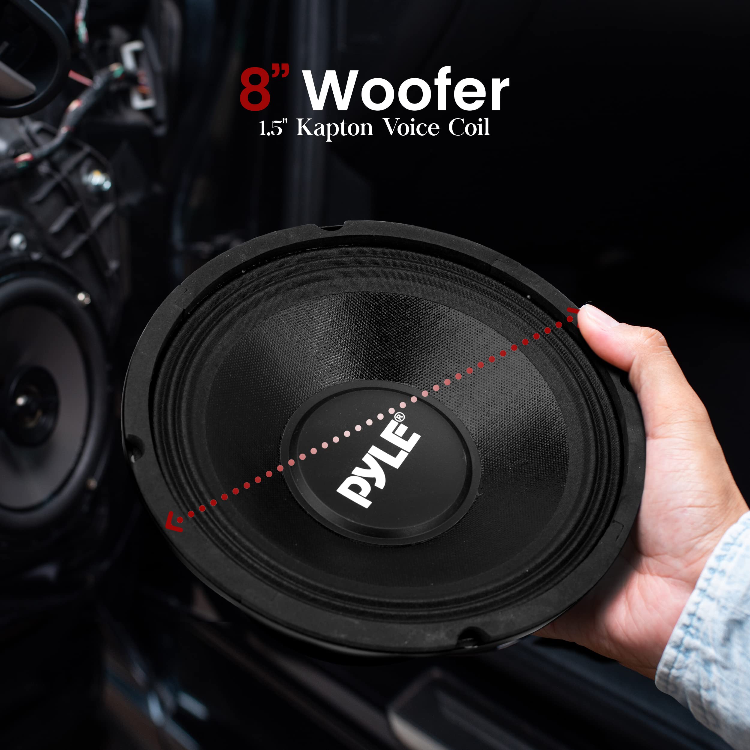 Pyle 8 Inch Car Pa Woofer   500 Watt High Powered Car Audio Sound Component Speaker System W/ 1.5'' Kapton Voice Coil, 55 6 Khz