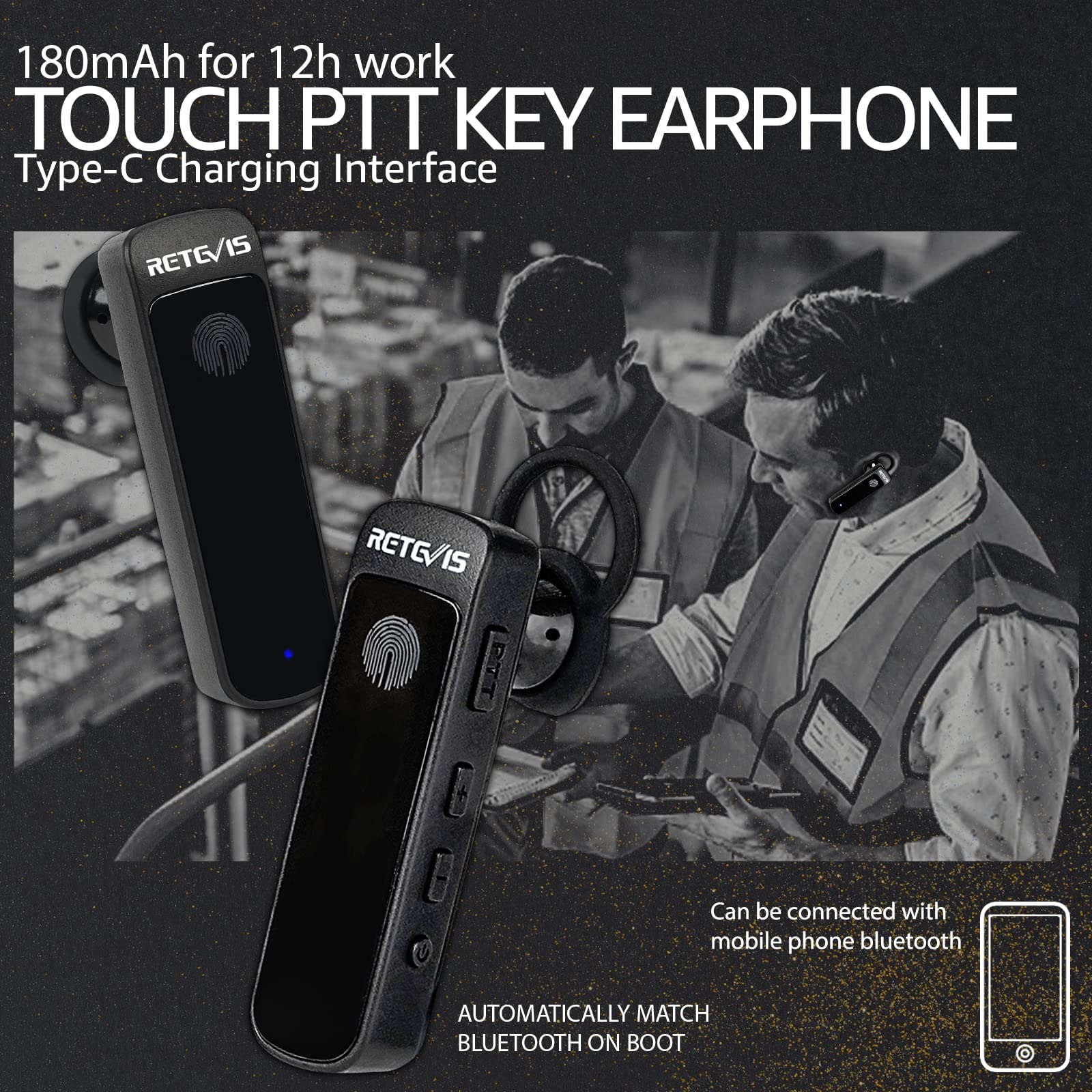 Retevis Rb89 Bluetooth Walkie Talkie, Long Range Two Way Radios,2600Mah Battery, Rechargeable Walkie Talkie,Wireless Earpiece, Vox,Hidden Display Screen For School Church Security(2 Pack)