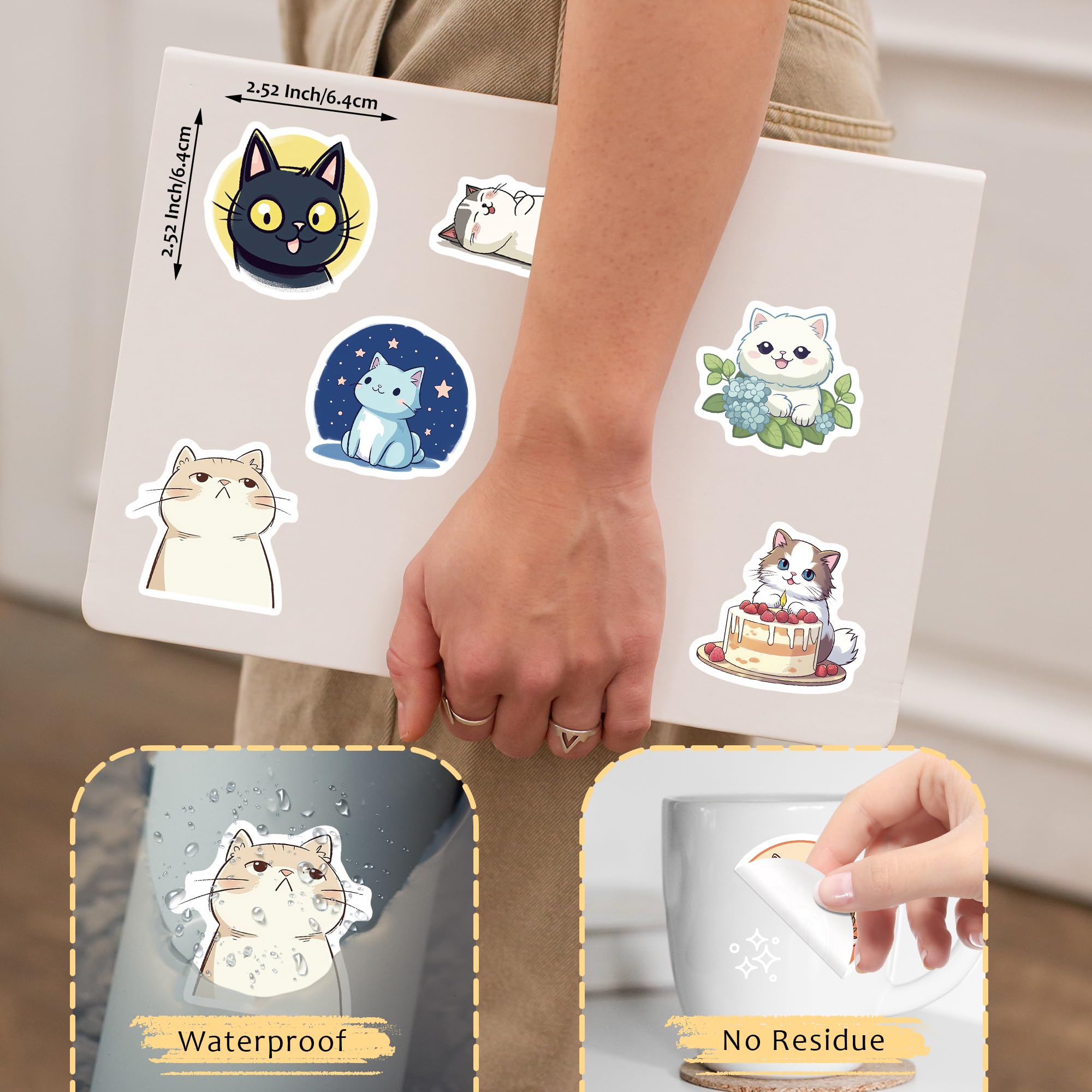 102 Pcs Funny Cat Stickers,Cute Cat Stickers For Adults,Unique Designed Cartoon Vinyl Waterproof Aesthetic Cat Stickers For Water Bottles Laptop Computer Skateboard