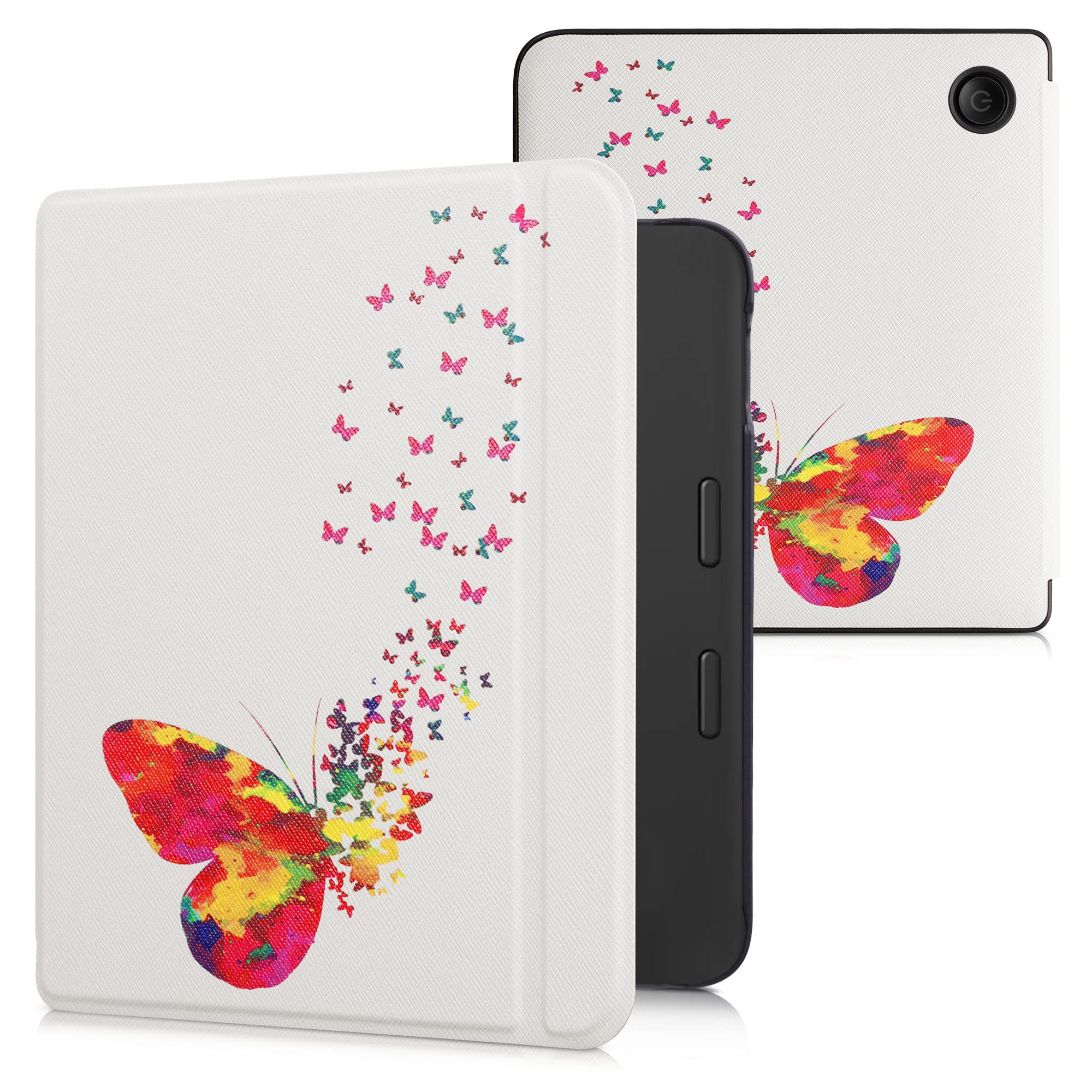 kwmobile Case Compatible with Kobo Libra 2 Case - eReader Cover - Butterfly Swarm Multicolor/Dark Pink/White