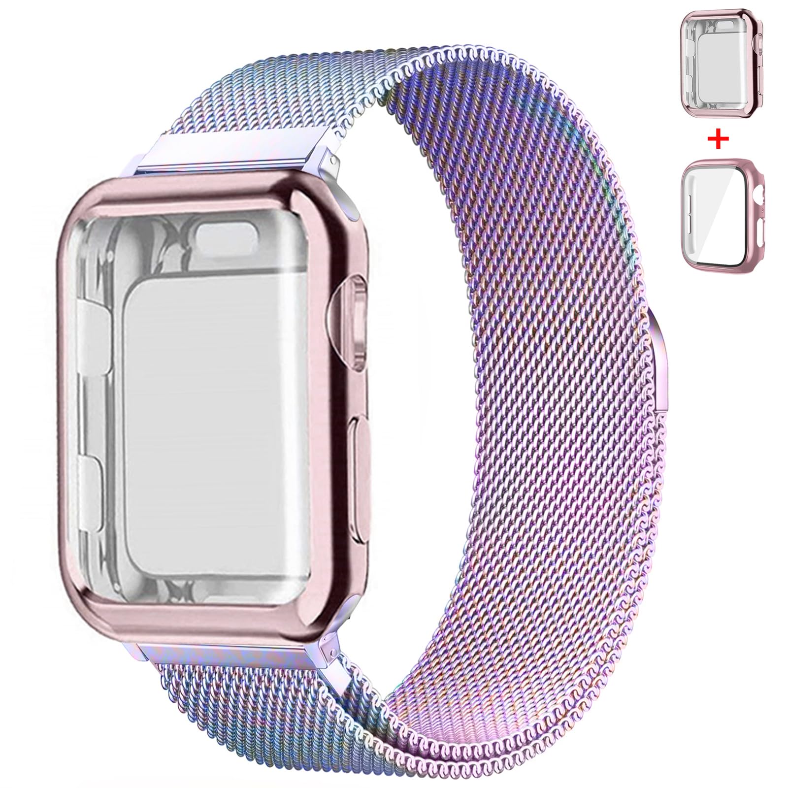 Magnetic Band And Case For Apple Watch Band 41Mm 40Mm 38Mm 46Mm 45Mm 44Mm 42Mm Women/Men,Stainless Steel Milanese Loop Bracelet