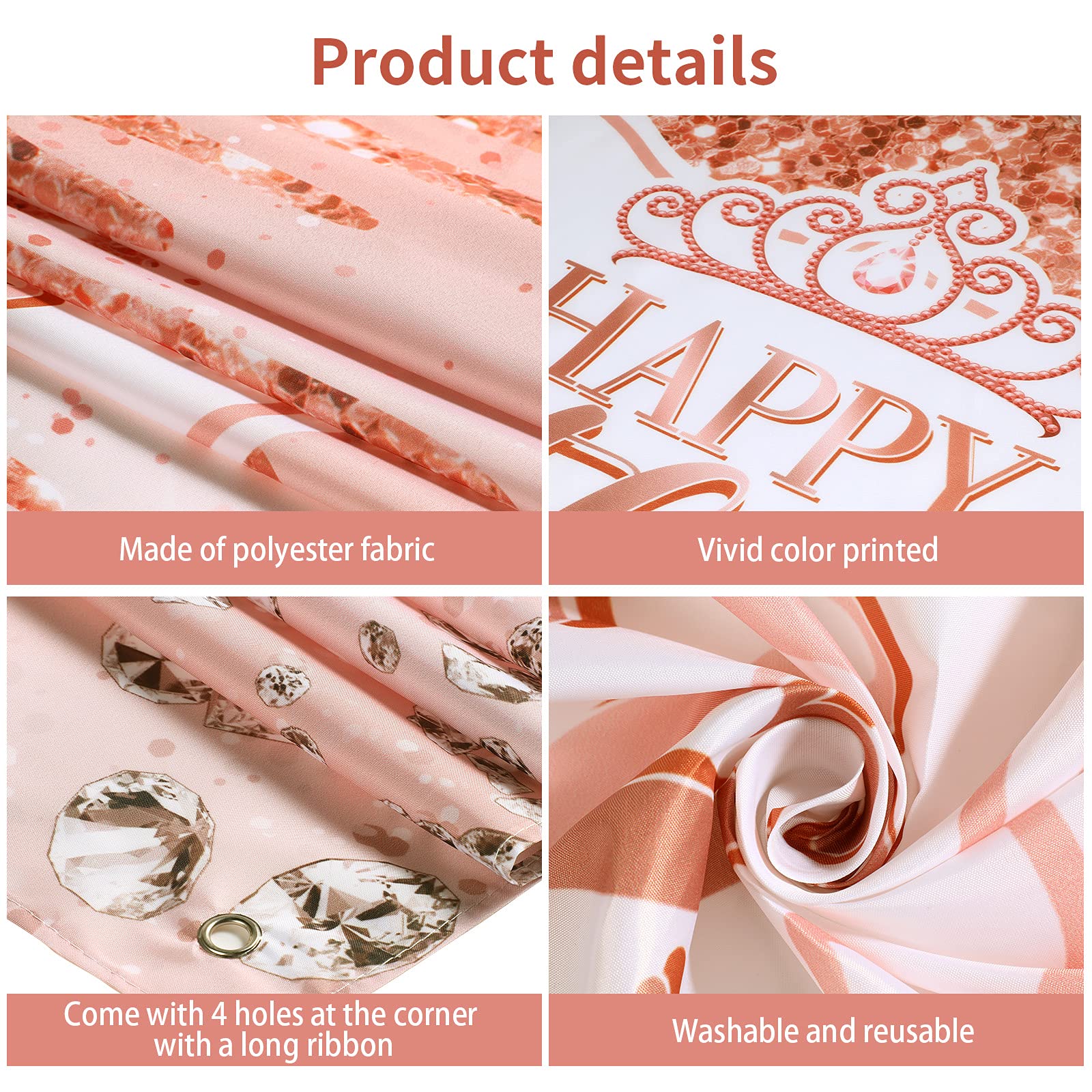 Rose Gold Happy Birthday Backdrop For Girls Women Rose Gold Happy Birthday Banner Glitter Diamond Birthday Backdrop Sweet Prince