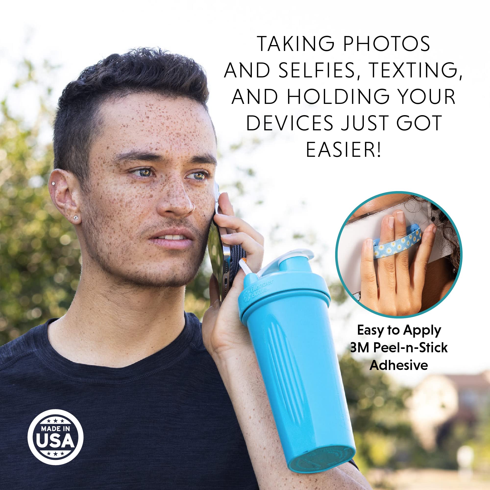 Lovehandle Universal Phone Grip For Smartphones & Mini Tablets   Phone Holder For Hand   Wireless Charging Compatible   Made In The Usa   Black Elastic Strap With Rose Base