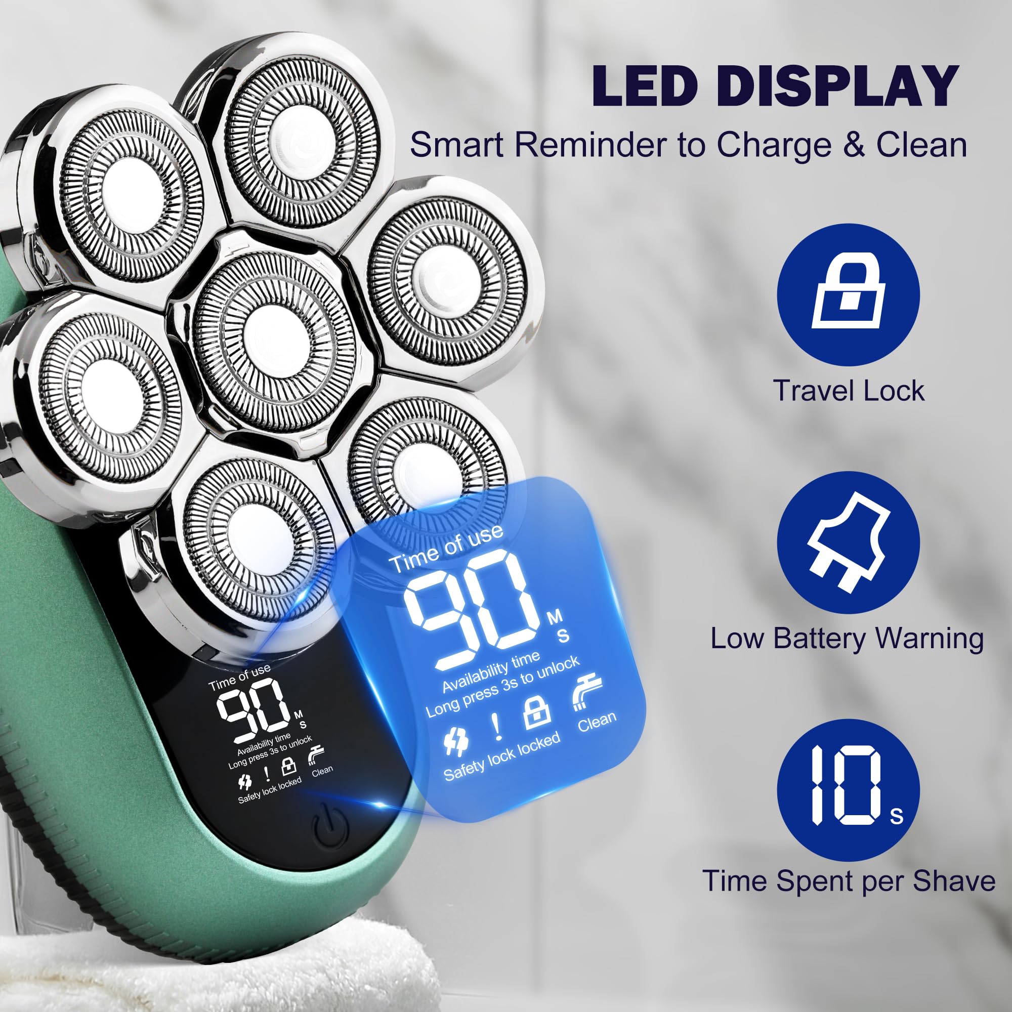 7D Head Shavers For Bald Men - Toncoke Detachable Electric Razor Grooming Kit With Nose Hair Trimmer, Ipx6 Waterproof Wet Dry Us