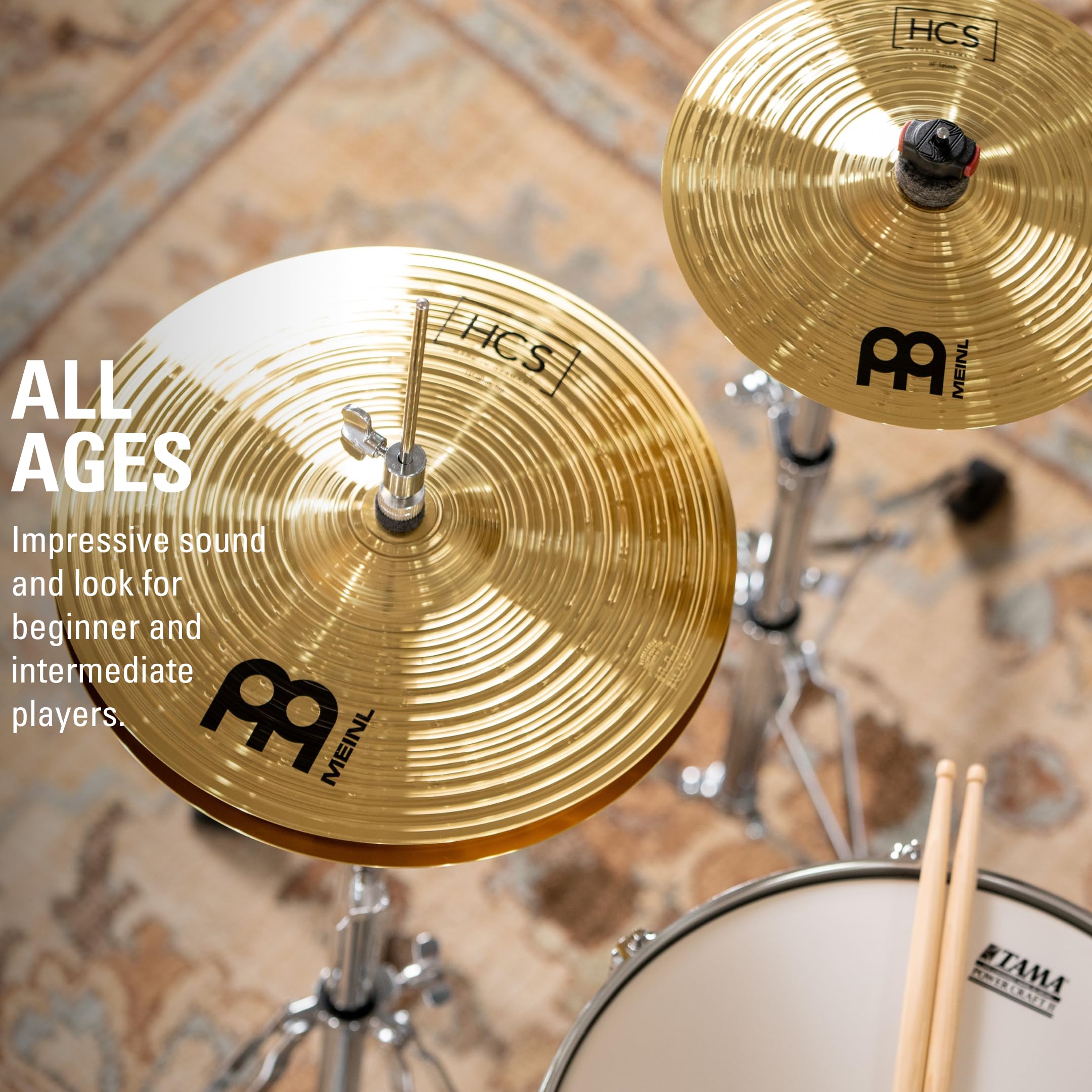 Meinl Cymbals Hcs Cymbal Set Box Pack For Drums Hihats, Crash, Plus Free Splash, Sticks, Lessons   Made In Germany   Durable Bra