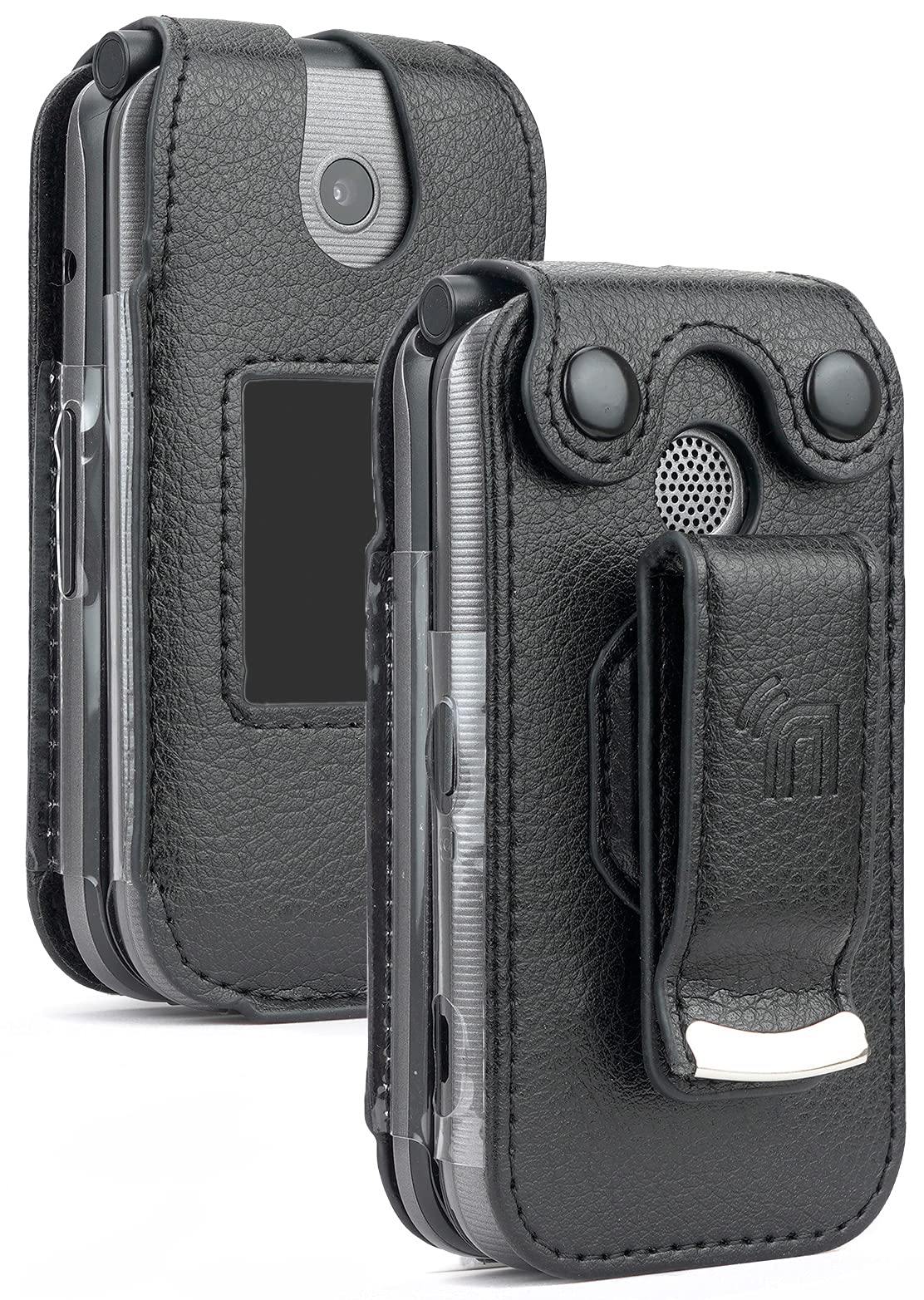 Case For Coolpad Belleza Flip Phone, Nakedcellphone [Black Vegan Leather] Form-Fit Cover With [Built-In Screen Protection] And [