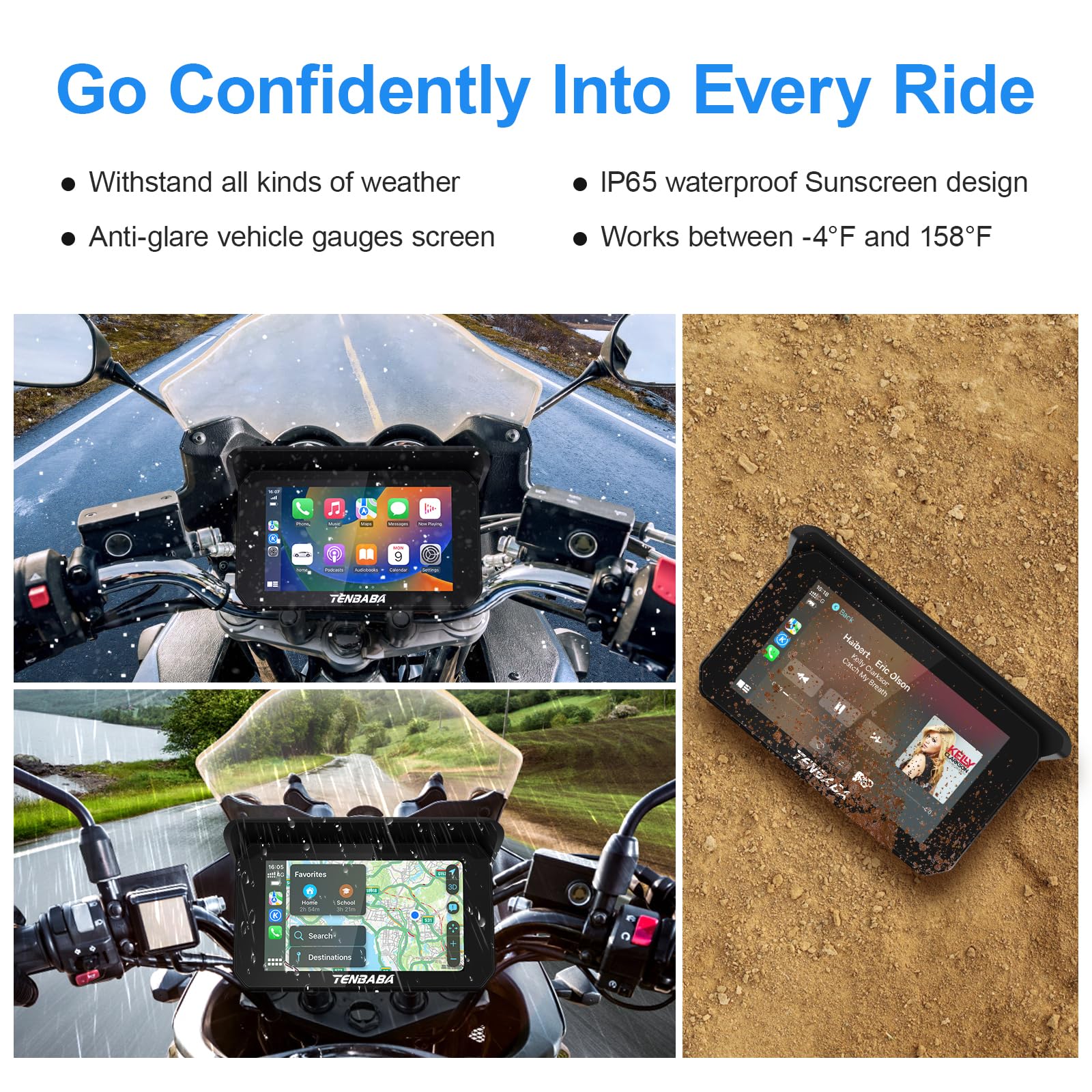 Tenbaba Portable Wireless Apple Carplay/Android Auto For Motorcycle, 5'' Motorcycle Waterproof Gps Navigation, Apple Carplay For