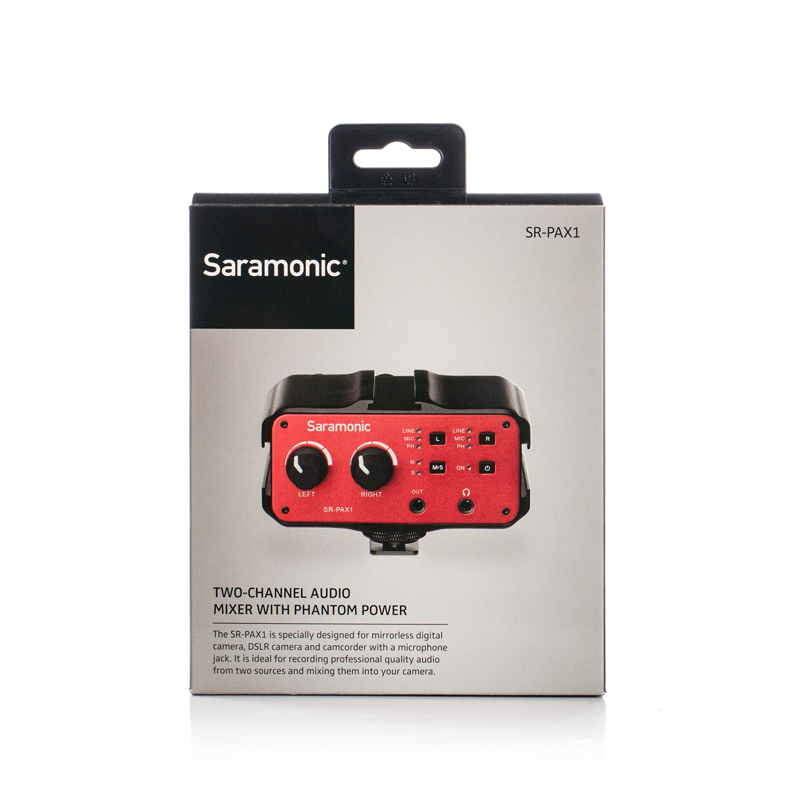 Saramonic 2-Ch Xlr, 1/4 & 1/8 On-Camera Mixer W/Preamps, Headphone Out For Dslr/Mirrorless/Video (Sr-Pax1)